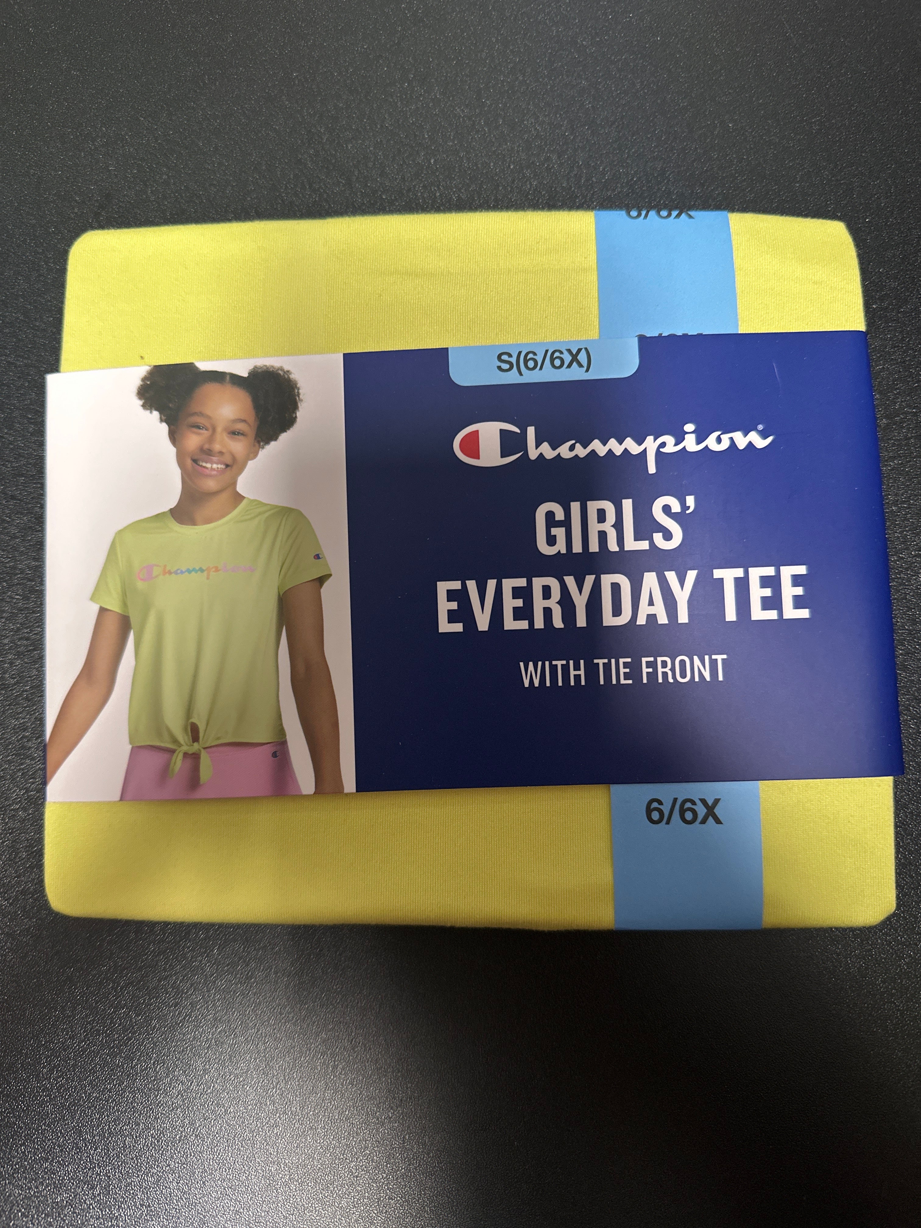 Champion Girls’ Short Sleeve T-Shirt with tie front – Yellow (Size S) 6/6X