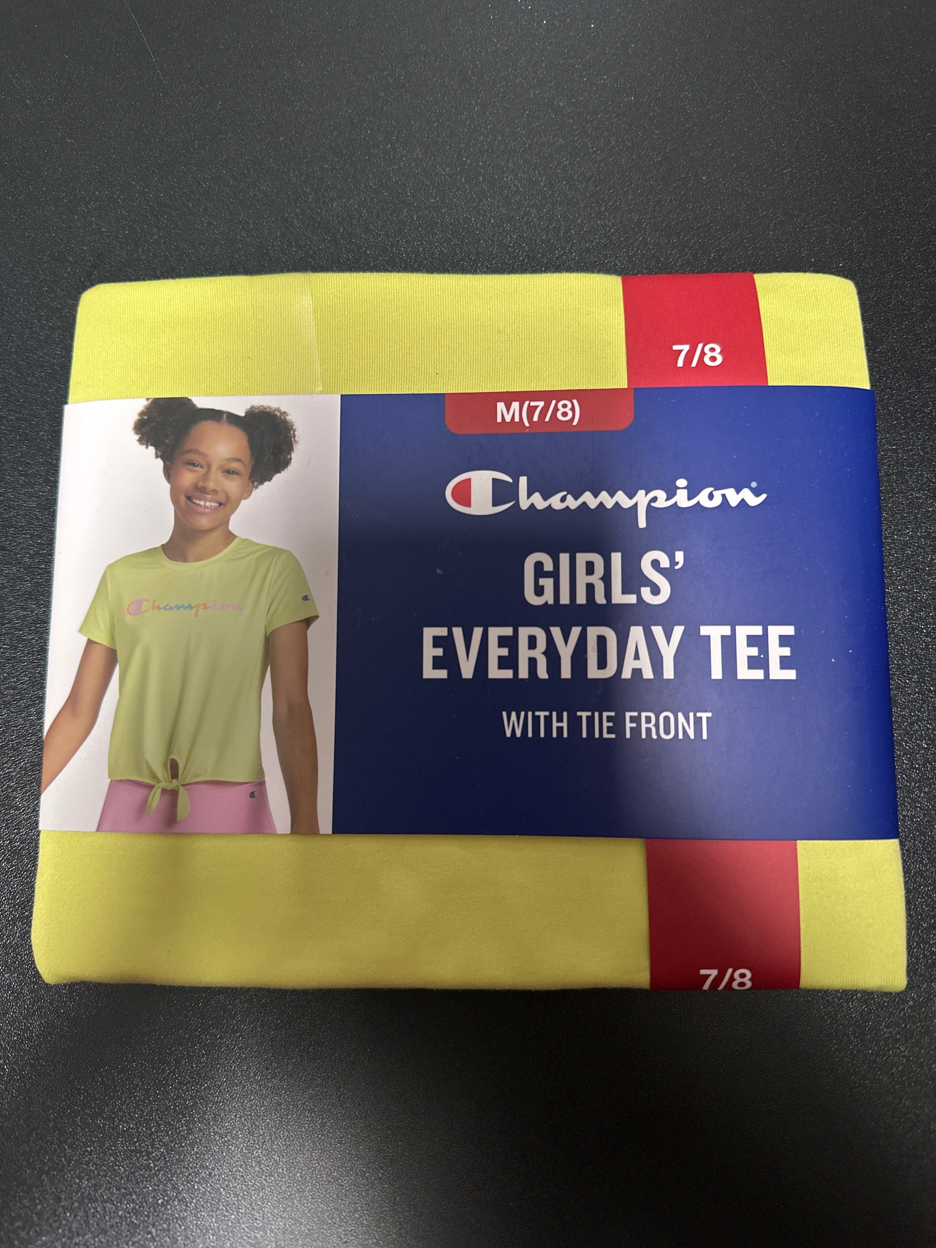 Champion Girls’ Short Sleeve T-Shirt with tie front – Yellow (Size M) 7/8