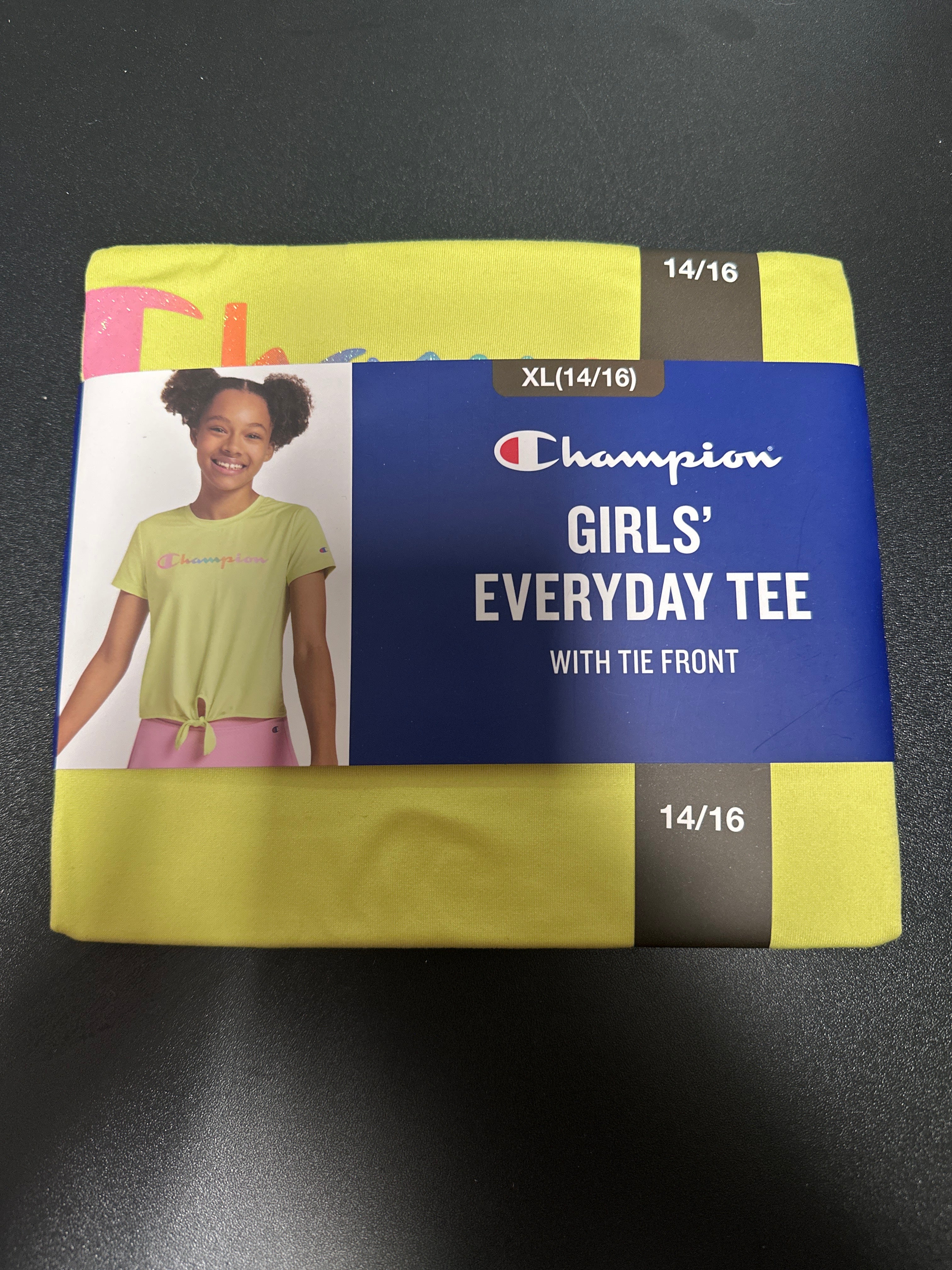 Champion Girls’ Short Sleeve T-Shirt with tie front – Yellow (Size XL) 14/16