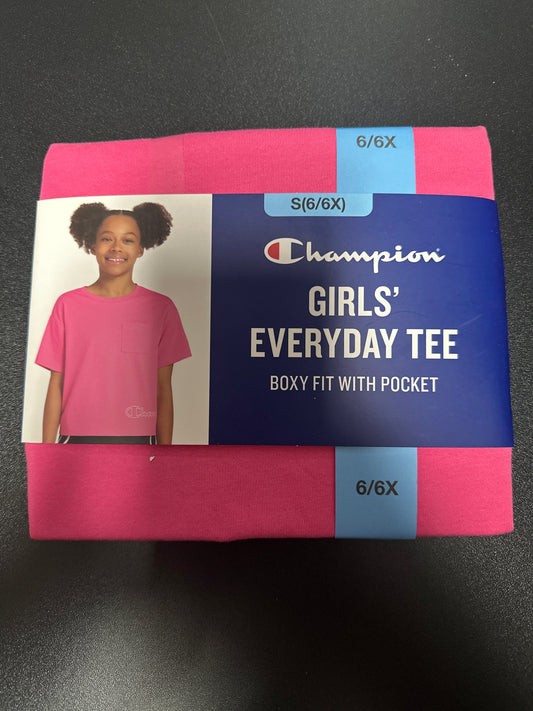champion girls everyday tee boxy fit with pocket (S)