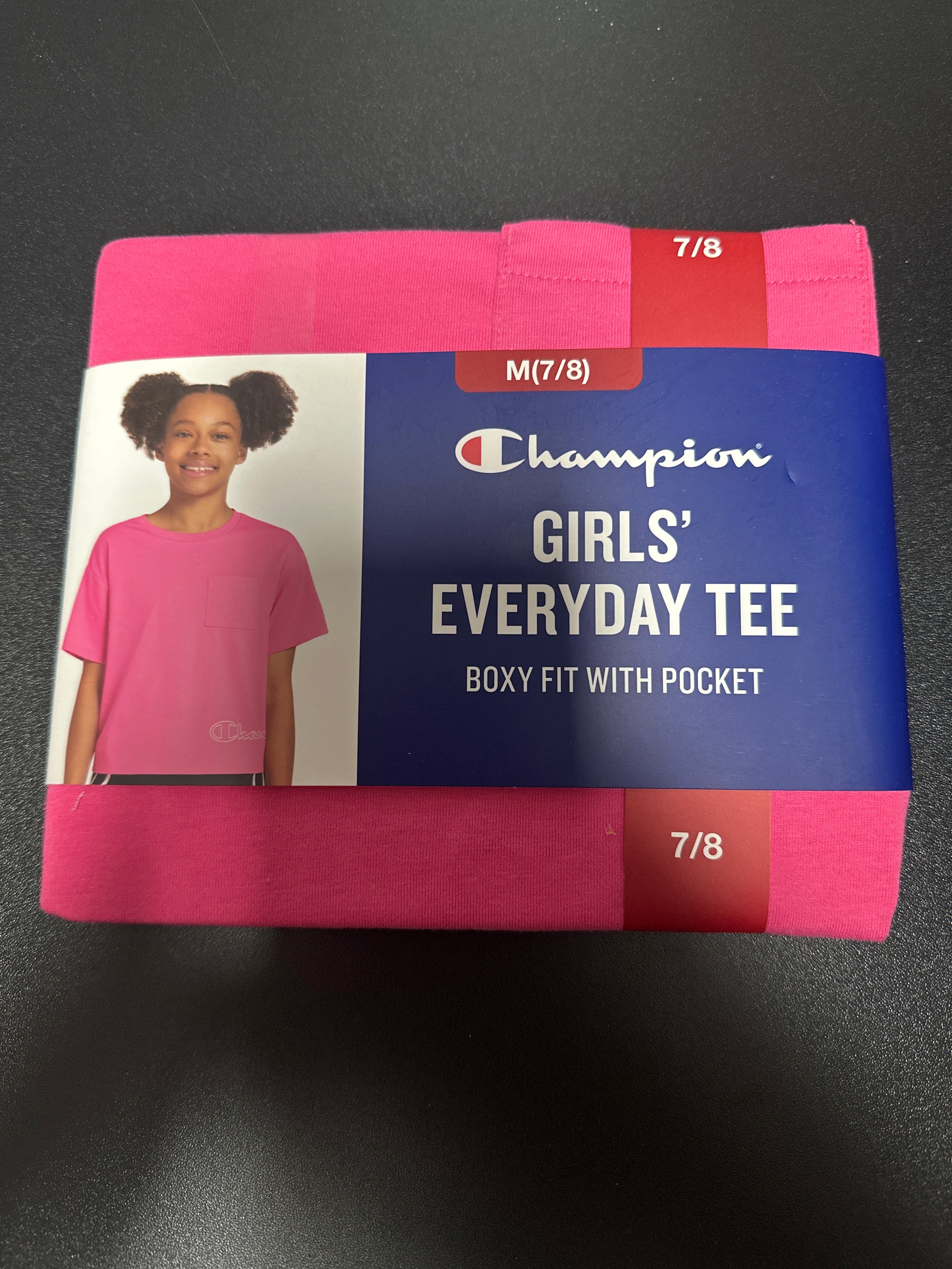 champion girls everyday tee boxy fit with pocket (M)