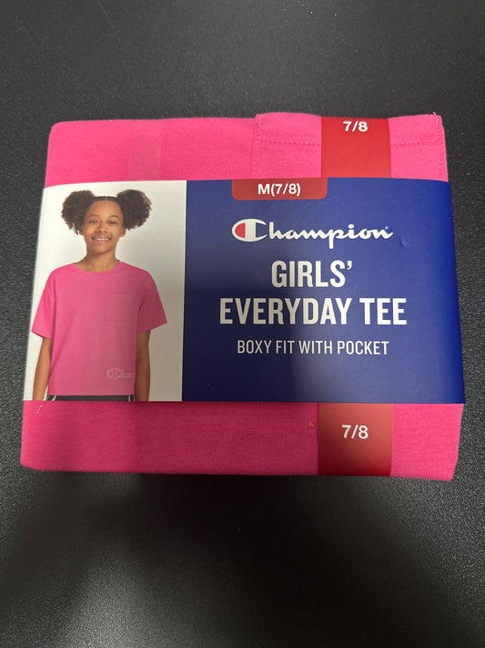 champion girls everyday tee boxy fit with pocket (M)