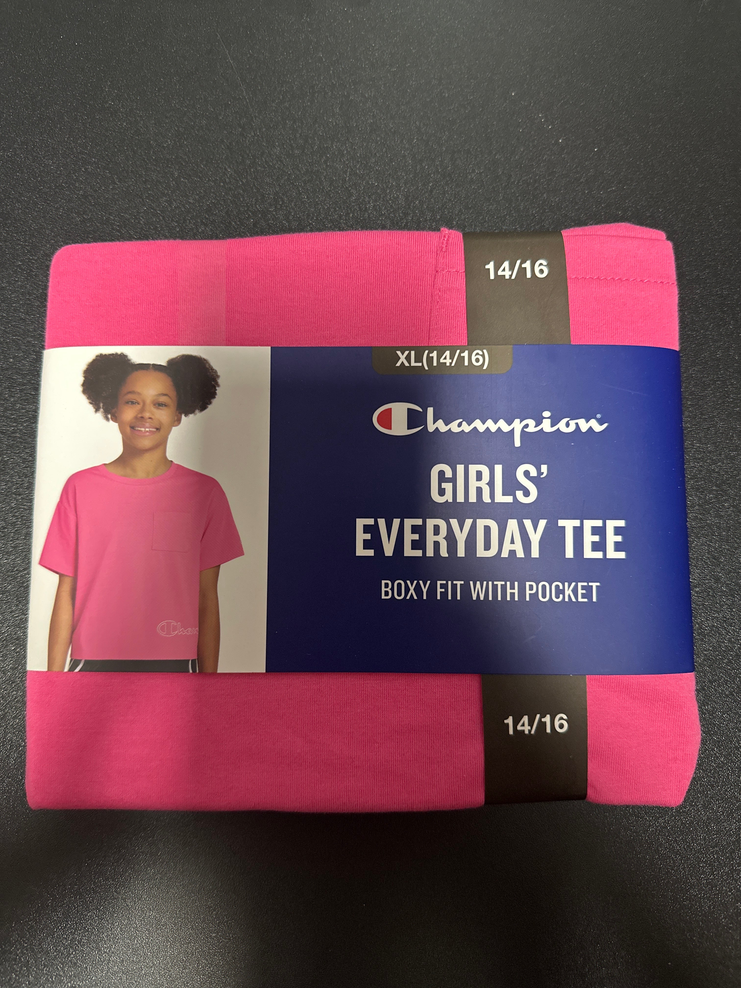 Champion Girls’ Everyday Boxy Fit Tee with Front Pocket – Camelia Rose (Size XL) 14–16