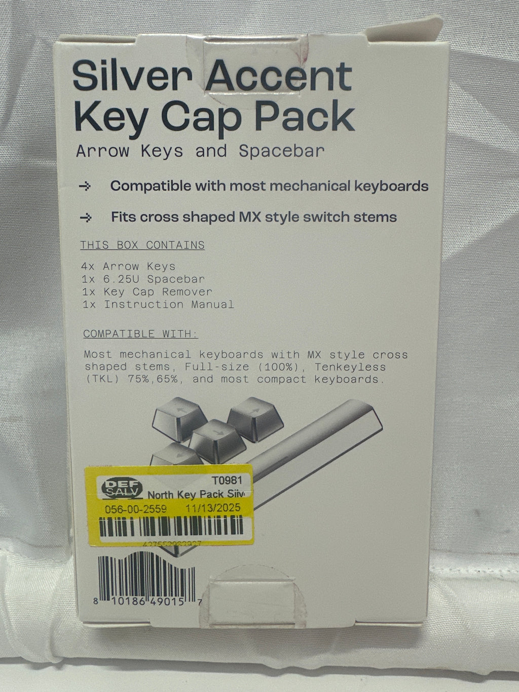 North Silver Accent Keycap Pack Chrome Keyboard Arrow Keys Set