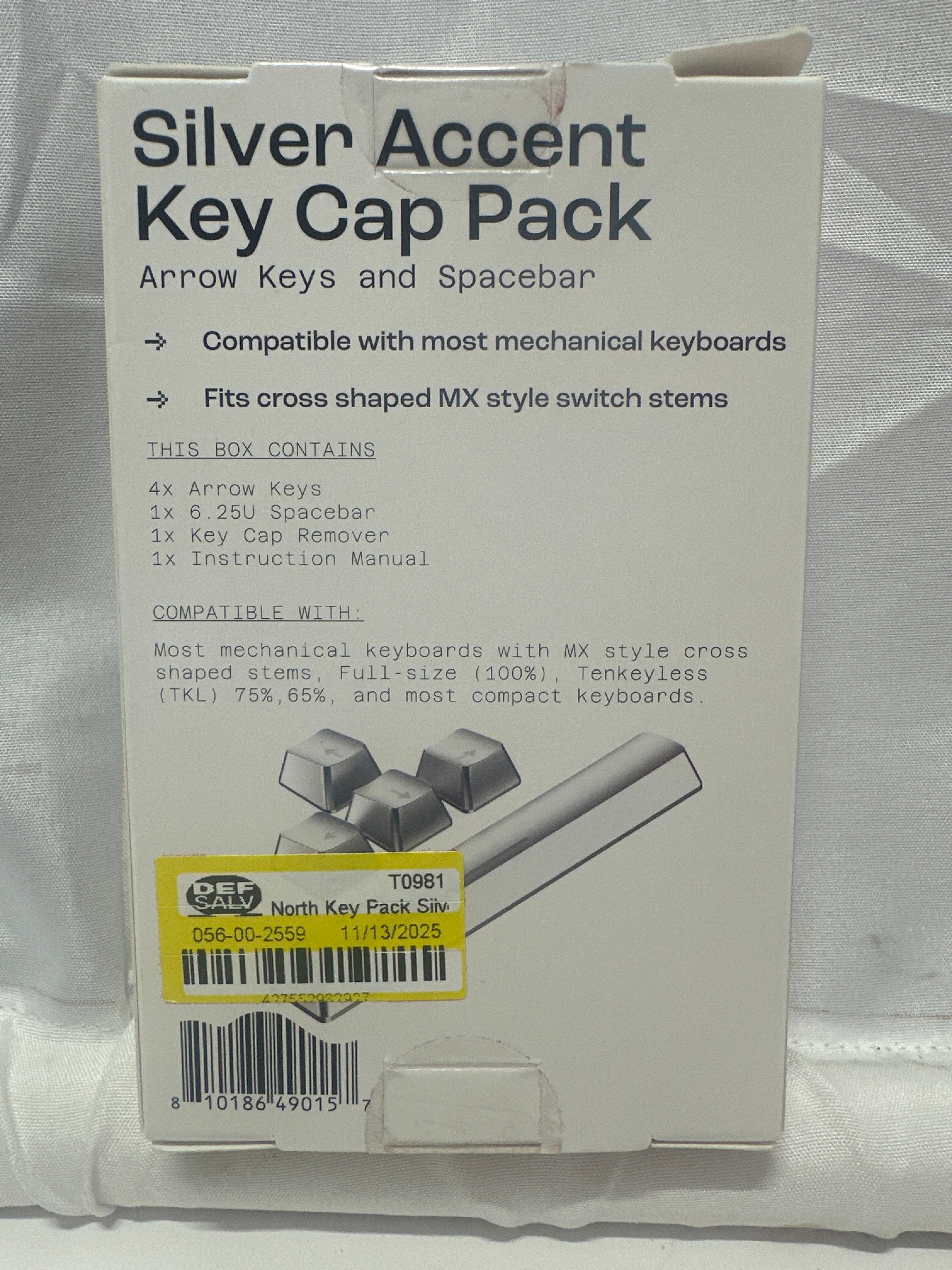North Silver Accent Keycap Pack Chrome Keyboard Arrow Keys Set