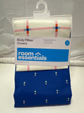 Room Essentials Body Pillow Covers Set Blue Pattern Plaid Design