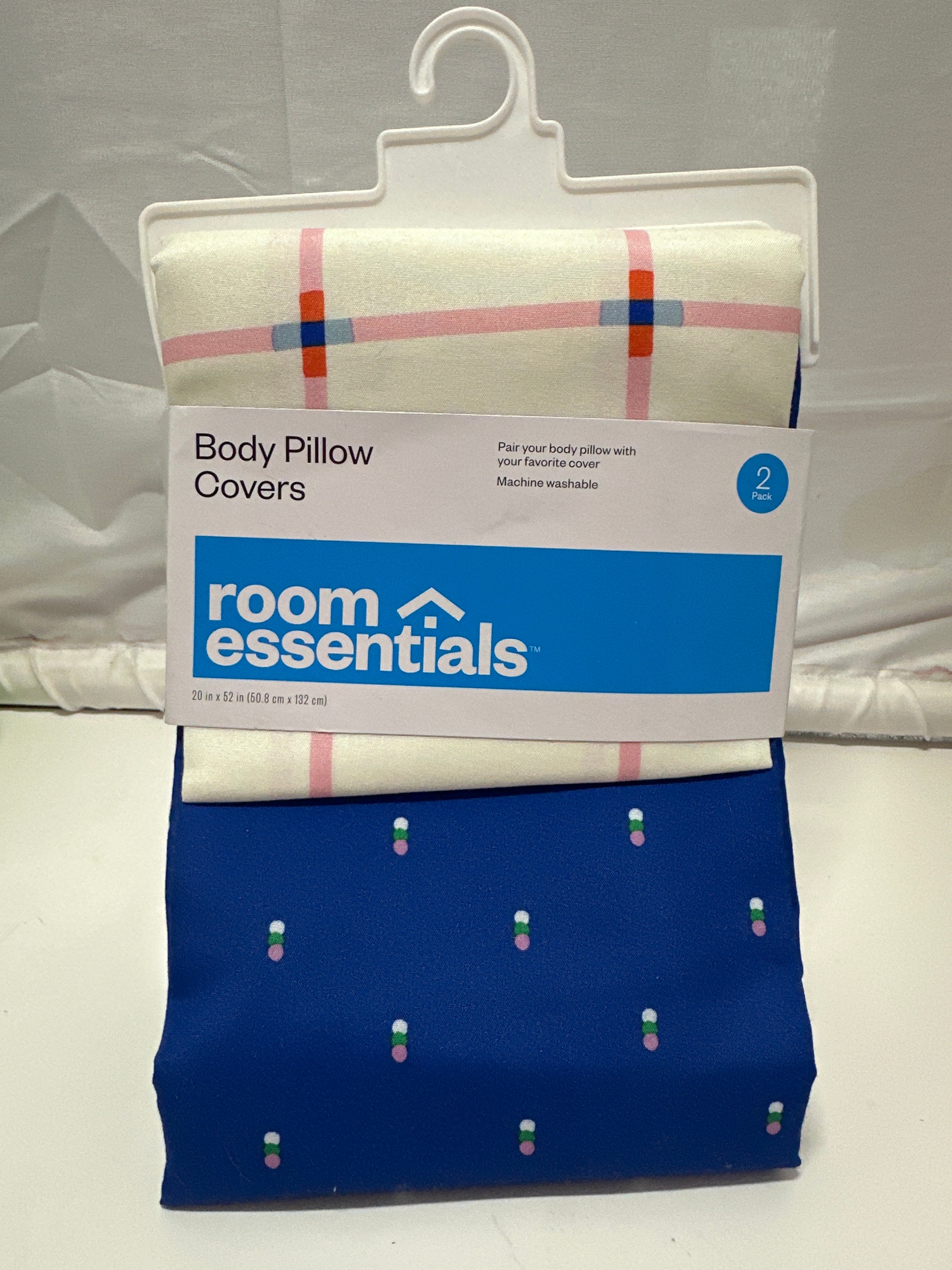 Room Essentials Body Pillow Covers Set Blue Pattern Plaid Design