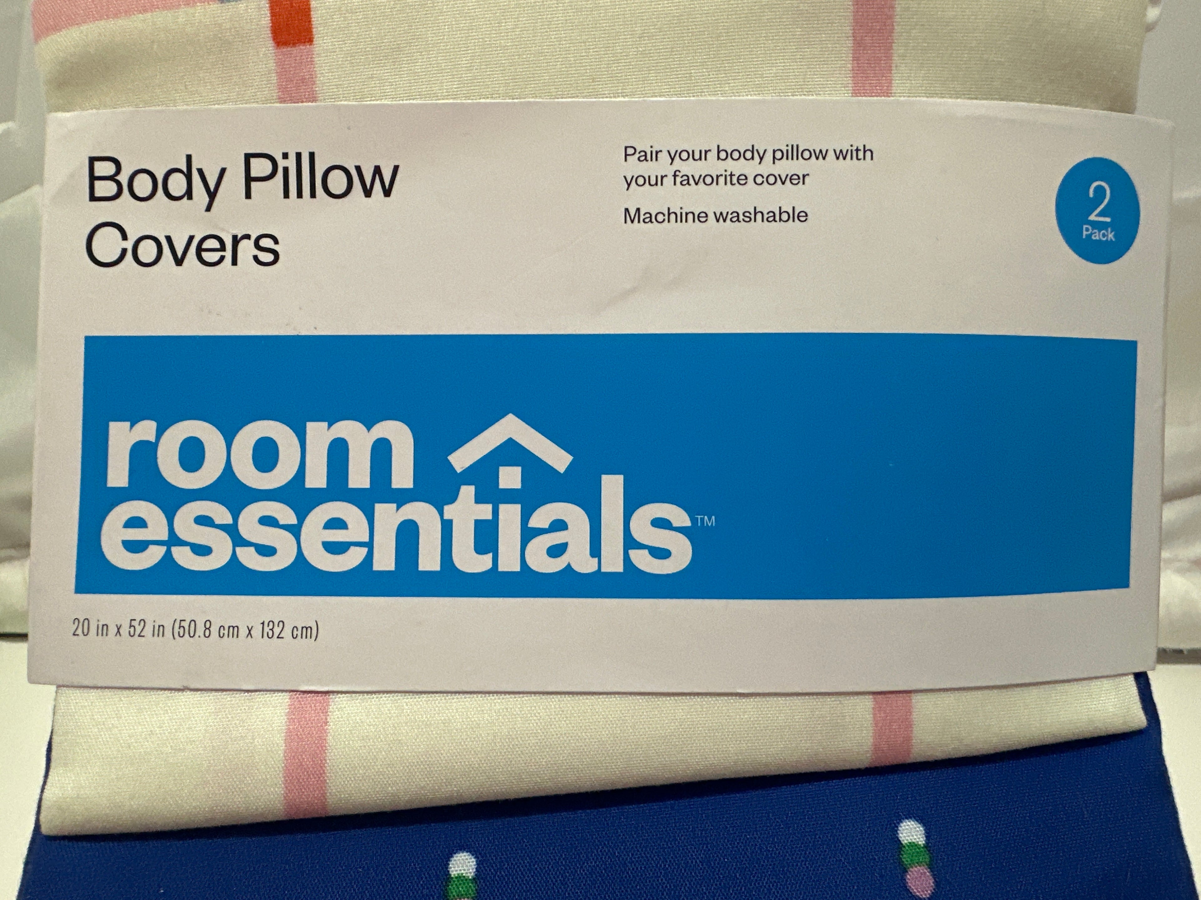 Room Essentials Body Pillow Covers Set Blue Pattern Plaid Design