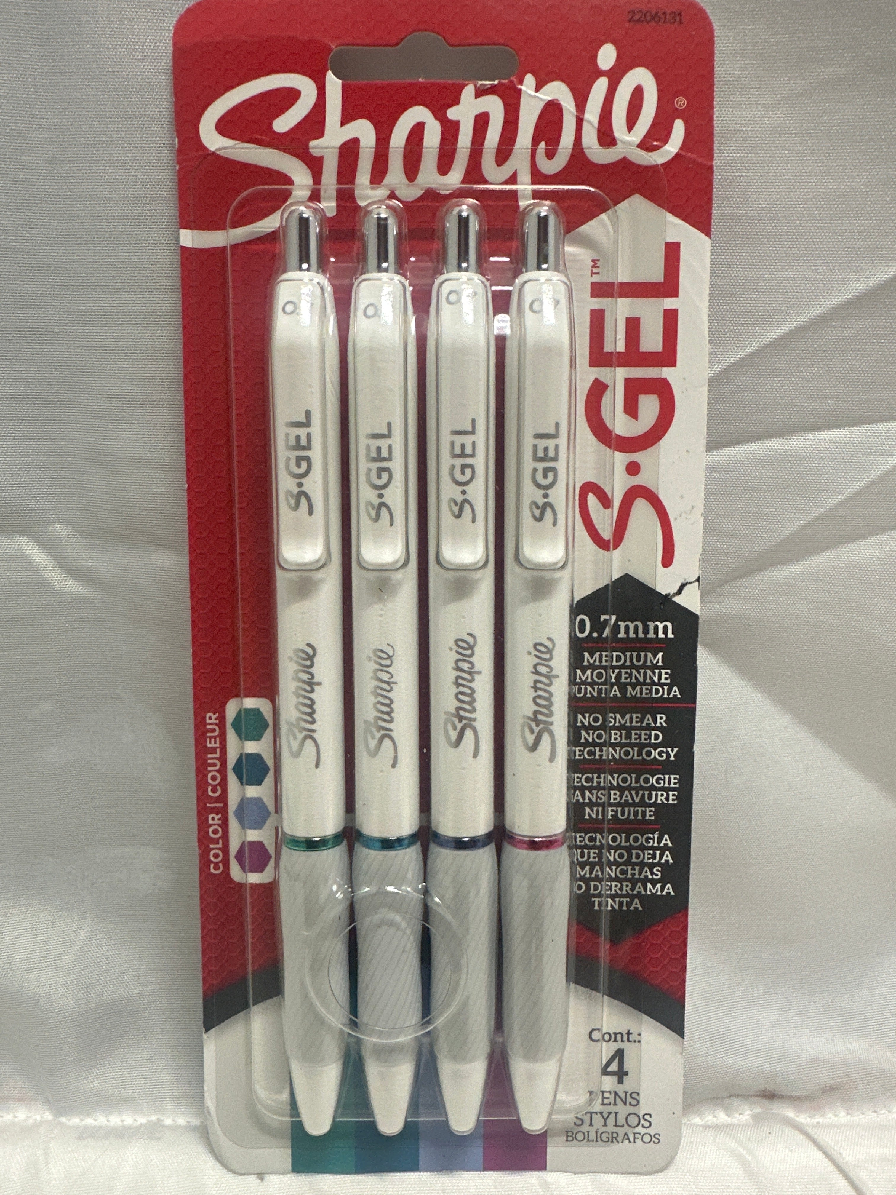 Sharpie S-Gel Pens 4 Pack 0.7mm Medium No Smear Assorted Colors