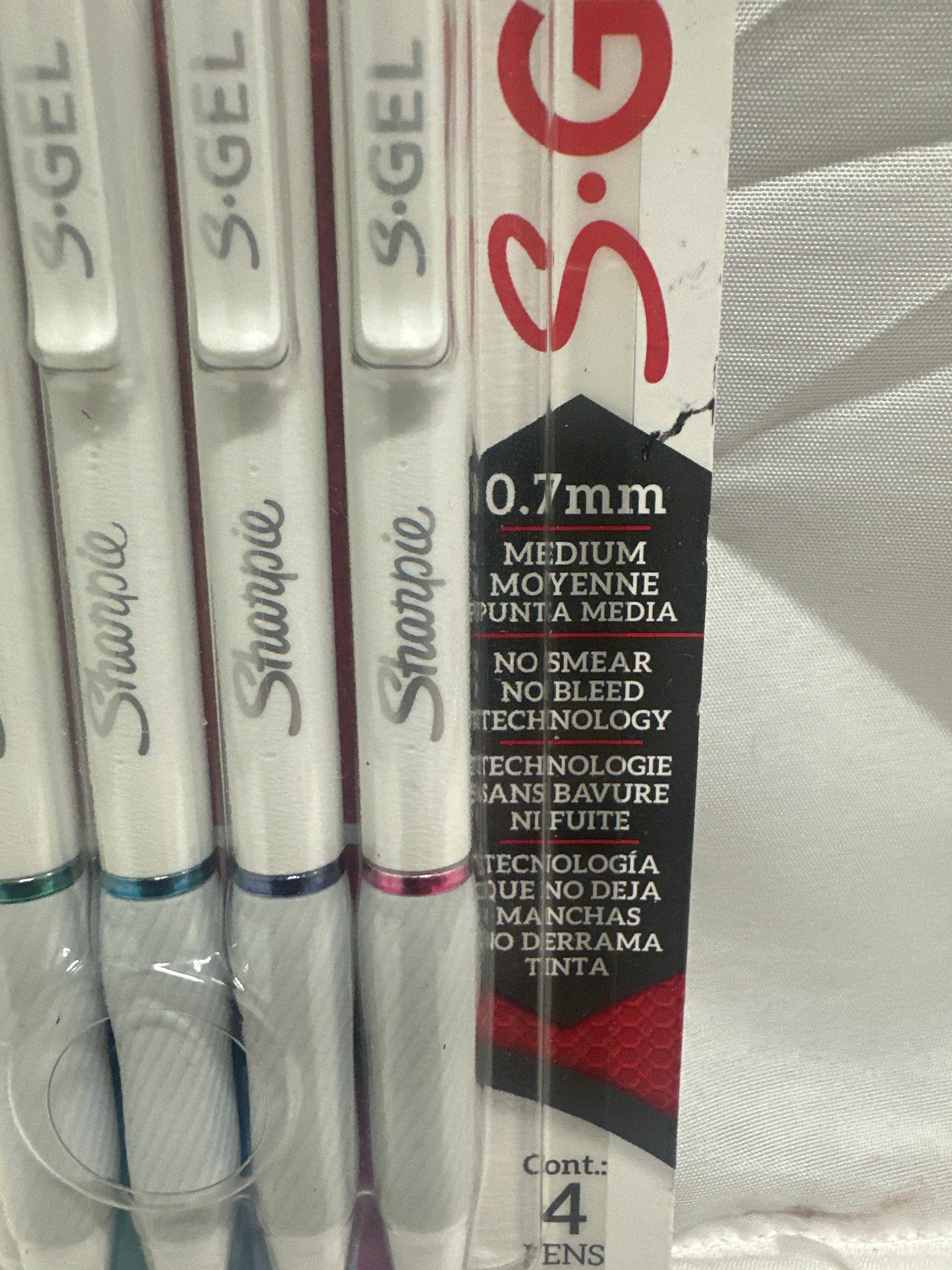 Sharpie S-Gel Pens 4 Pack 0.7mm Medium No Smear Assorted Colors