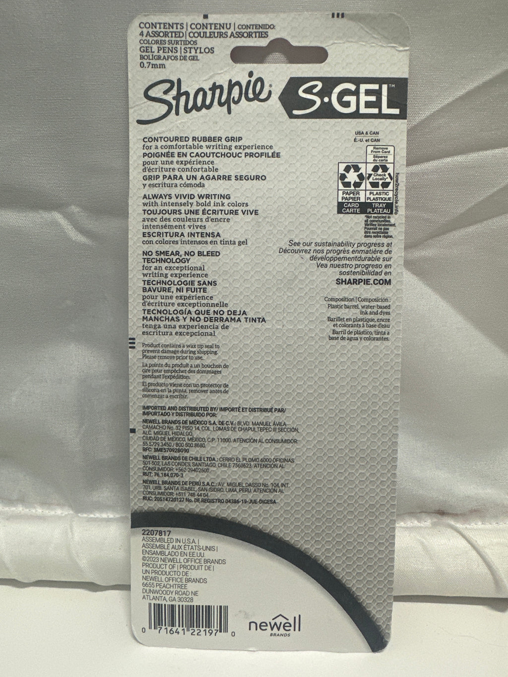 Sharpie S-Gel Pens 4 Pack 0.7mm Medium No Smear Assorted Colors