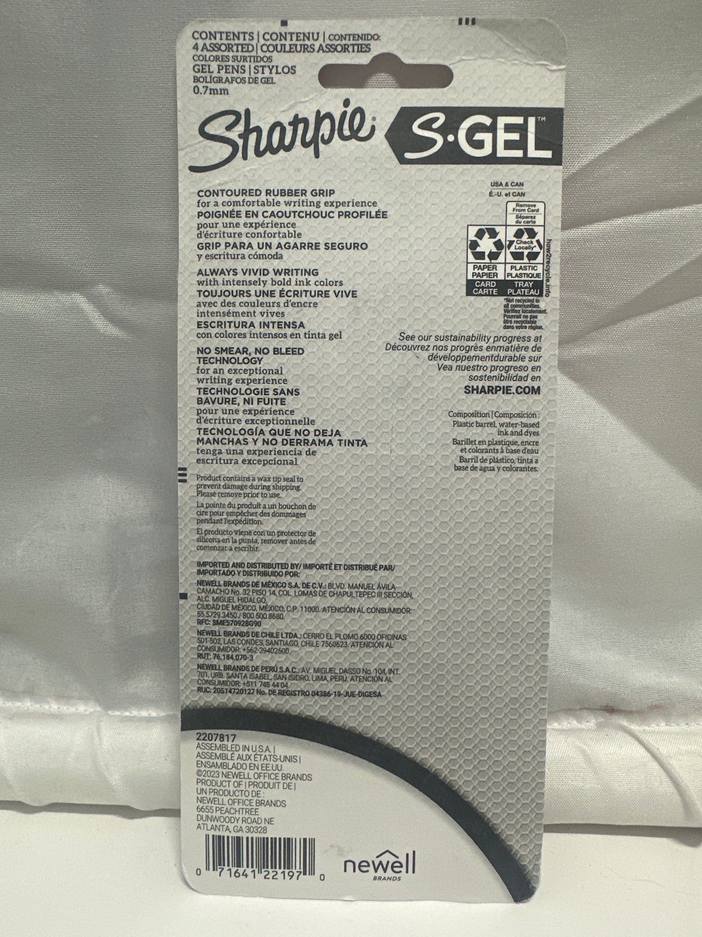 Sharpie S-Gel Pens 4 Pack 0.7mm Medium No Smear Assorted Colors
