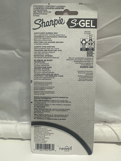 Sharpie S-Gel Pens 4 Pack 0.7mm Medium No Smear Assorted Colors