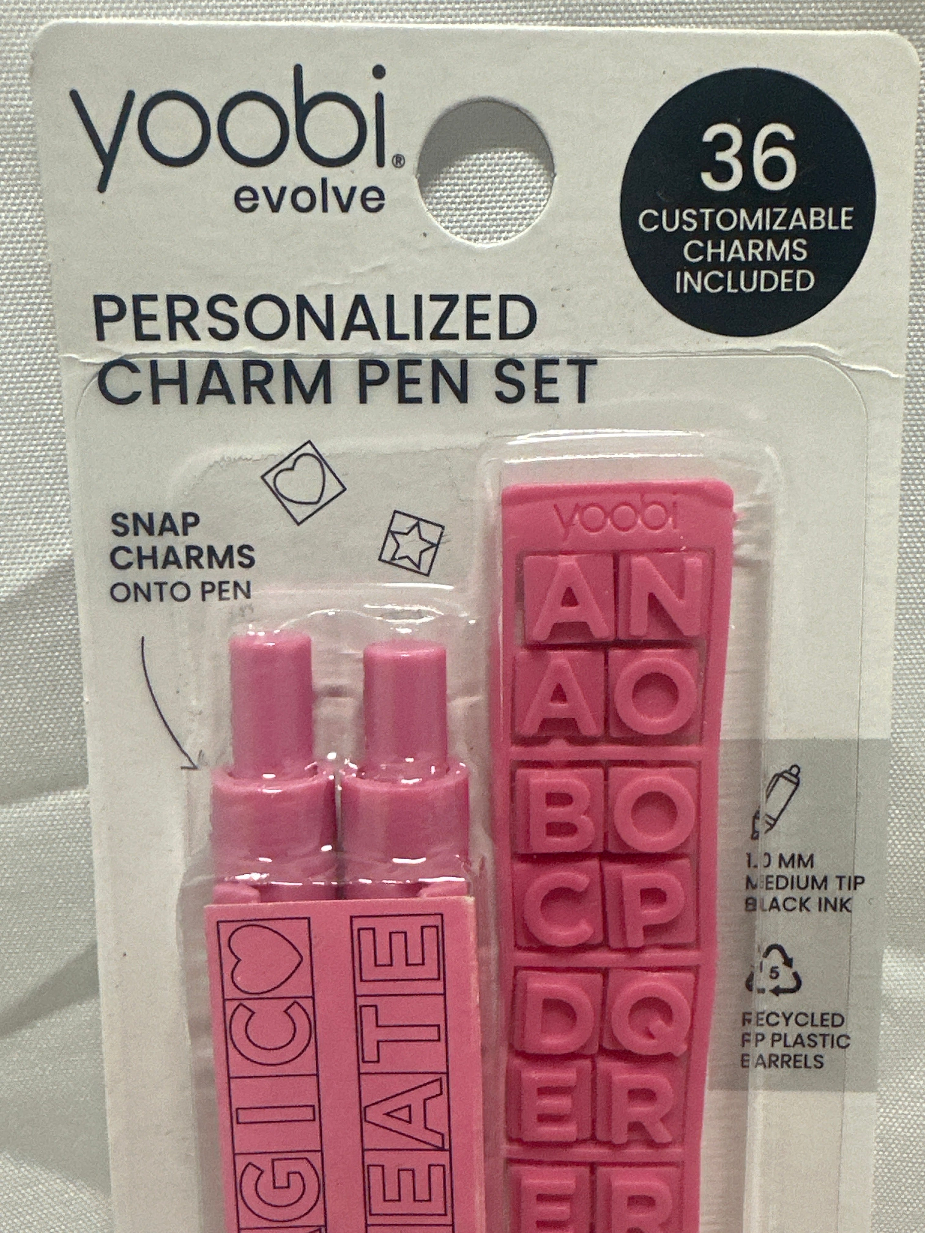 Yoobi Personalized Charm Pen Set 36 Letters Customizable Magic Create Black Ink