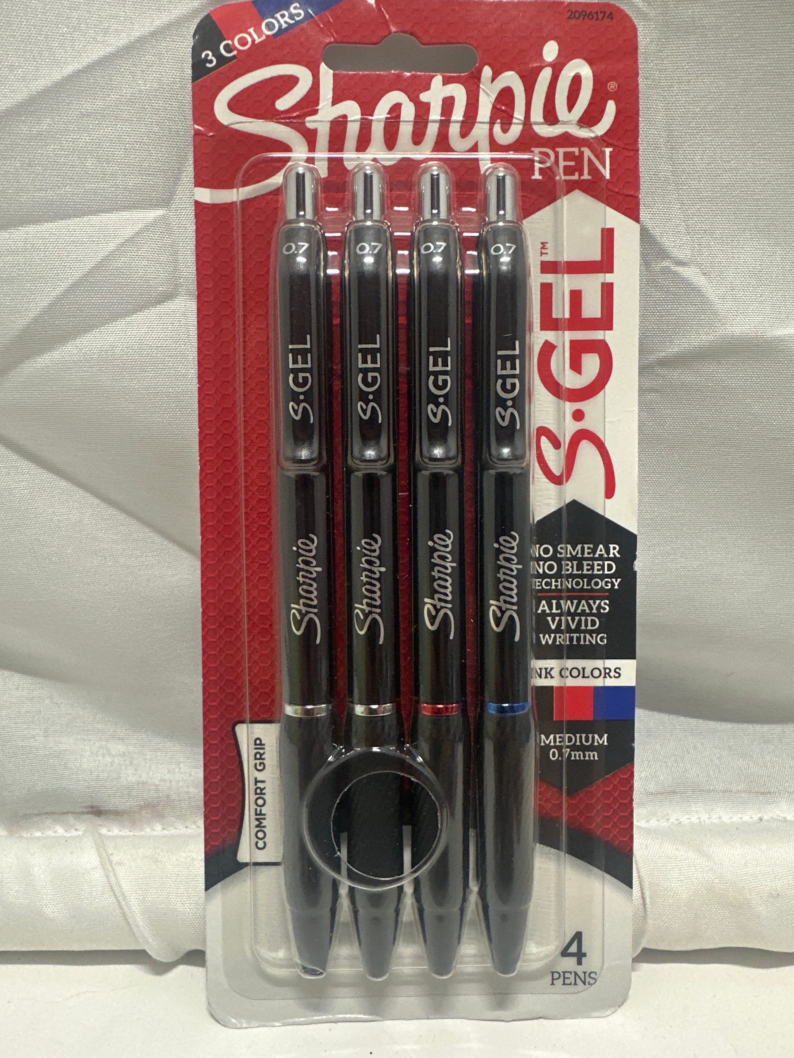 Sharpie S-Gel Pens 4 Pack 0.7mm Medium Black Blue Red No Smear Gel Ink