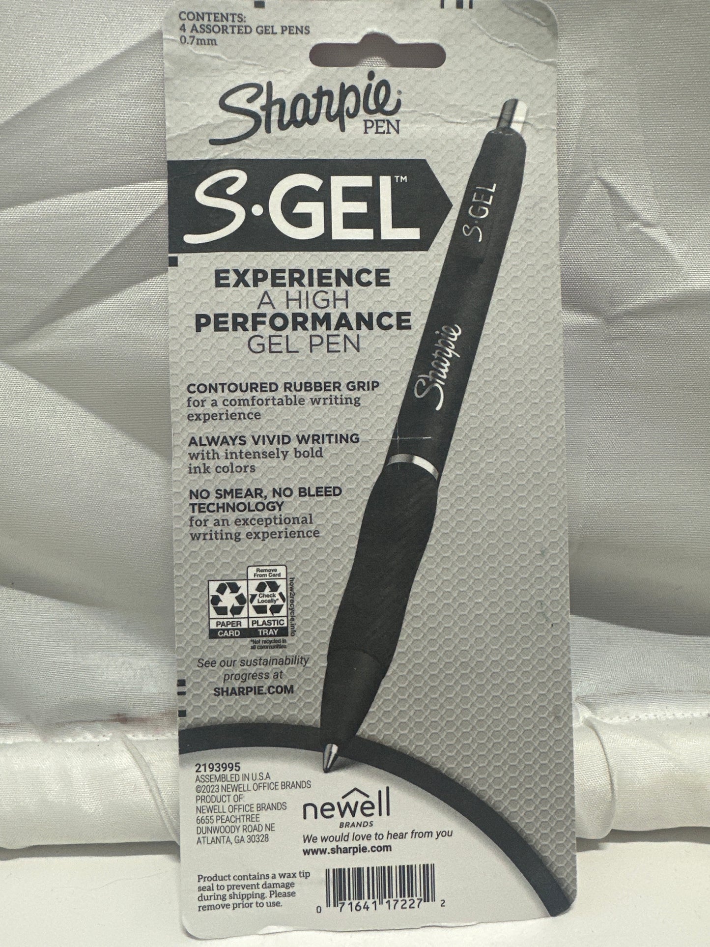 Sharpie S-Gel Pens 4 Pack 0.7mm Medium Black Blue Red No Smear Gel Ink