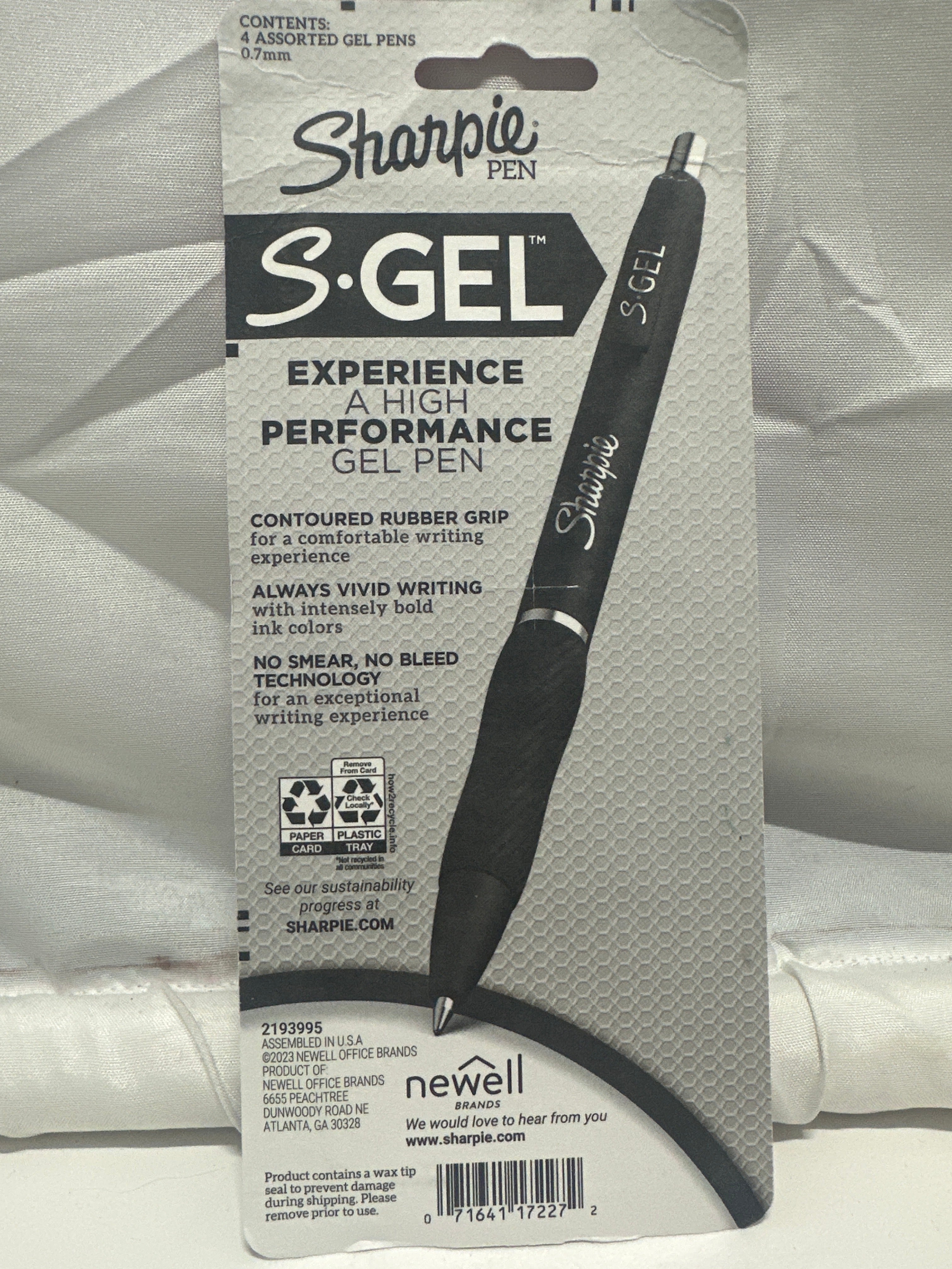 Sharpie S-Gel Pens 4 Pack 0.7mm Medium Black Blue Red No Smear Gel Ink