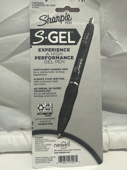 Sharpie S-Gel Pens 4 Pack 0.7mm Medium Black Blue Red No Smear Gel Ink