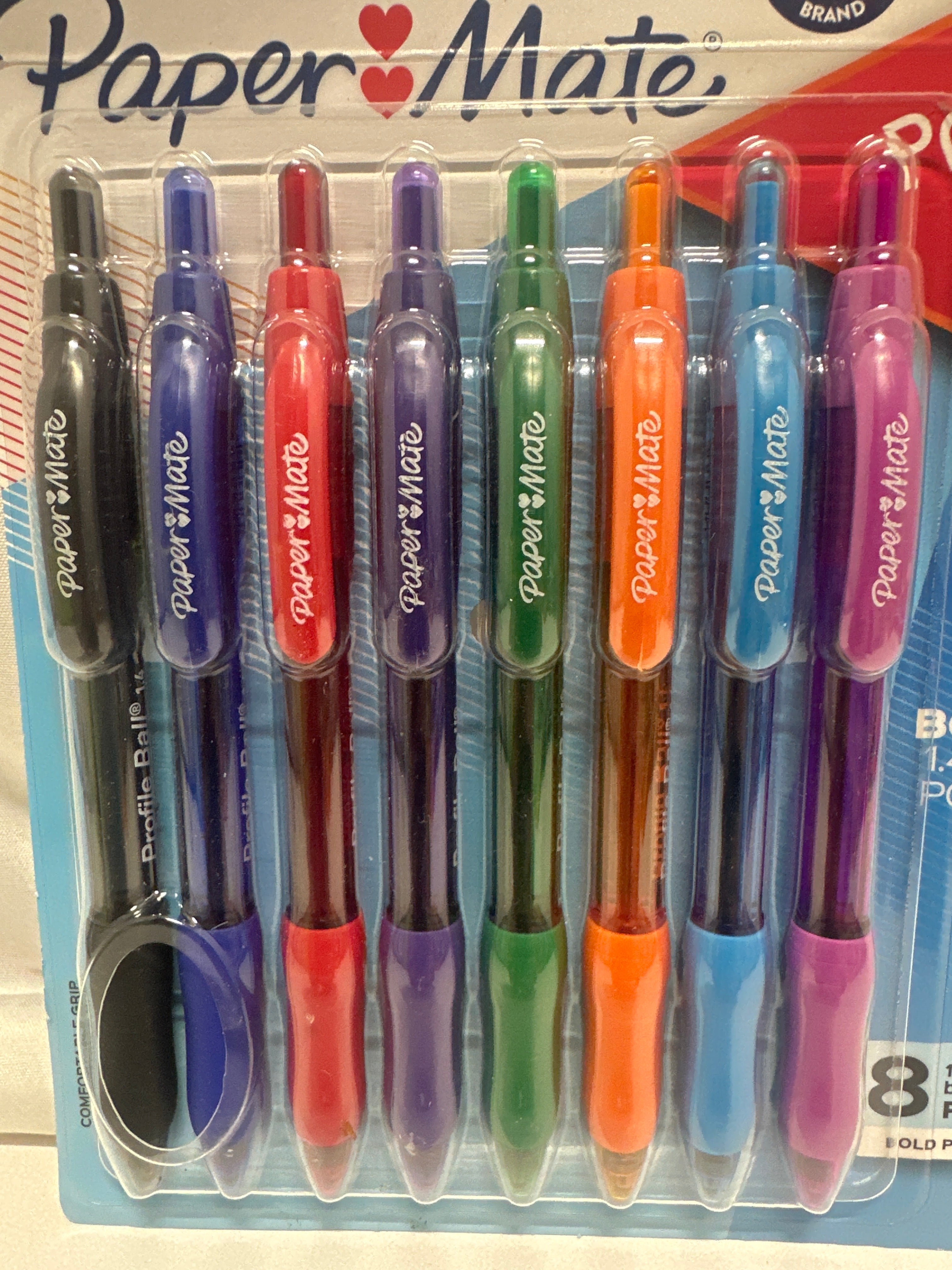 Paper Mate Profile Ballpoint Pens 8 Pack 1.4mm Bold Assorted Colors Comfort Grip