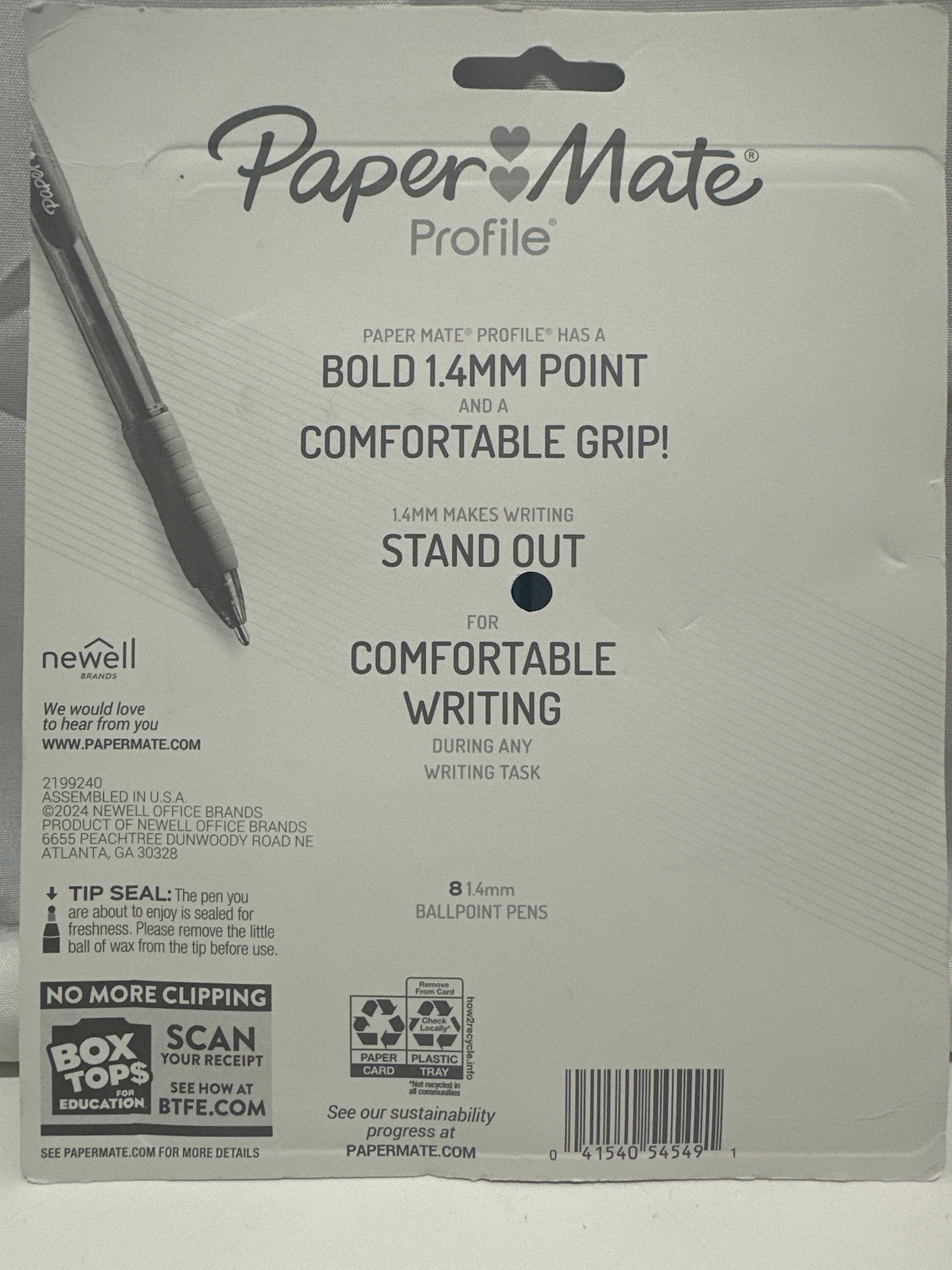 Paper Mate Profile Ballpoint Pens 8 Pack 1.4mm Bold Assorted Colors Comfort Grip
