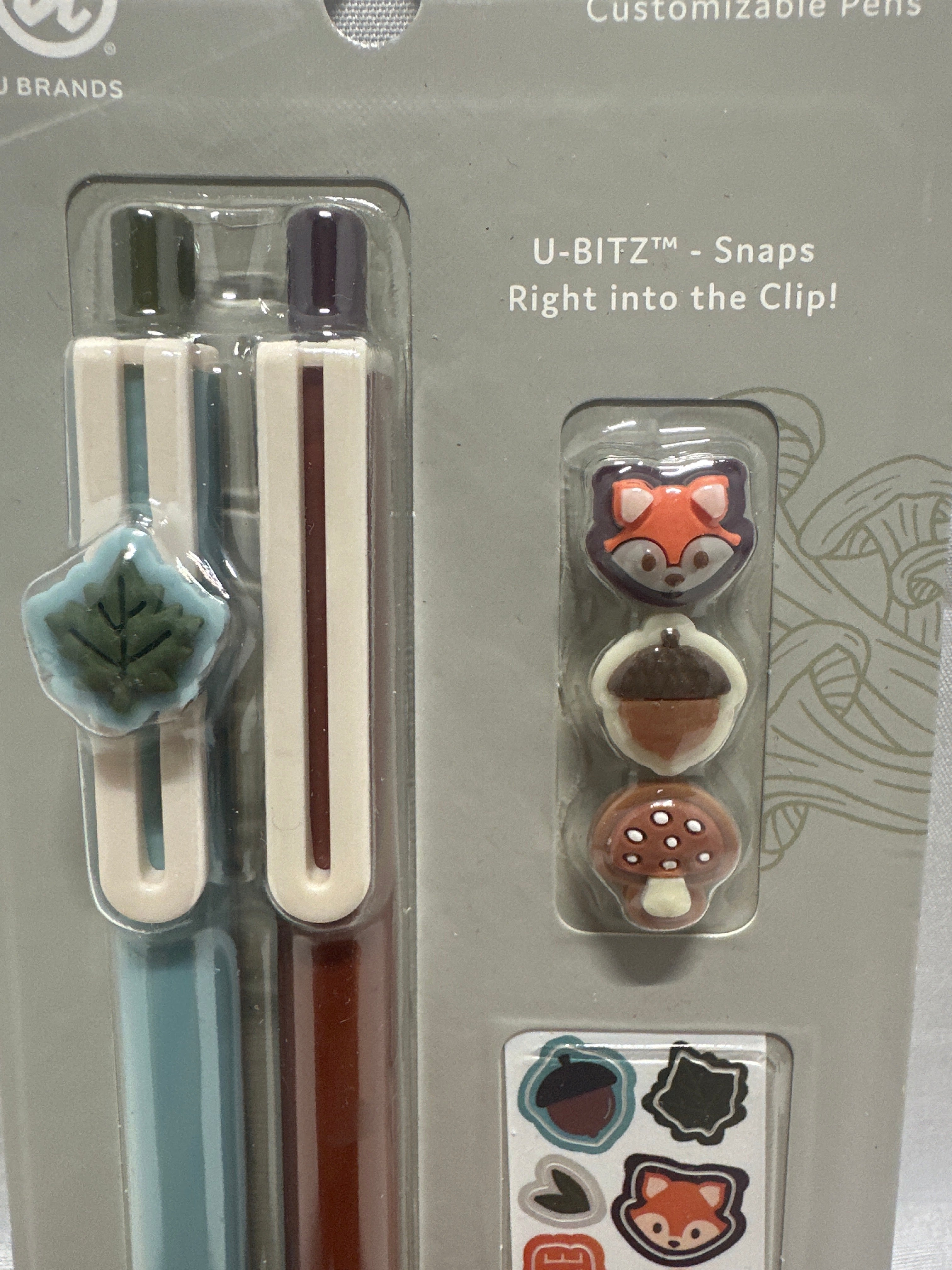 U Brands Laguna Customizable Pens Set 7pc Ballpoint Black Ink 1mm Fox Nature Charms