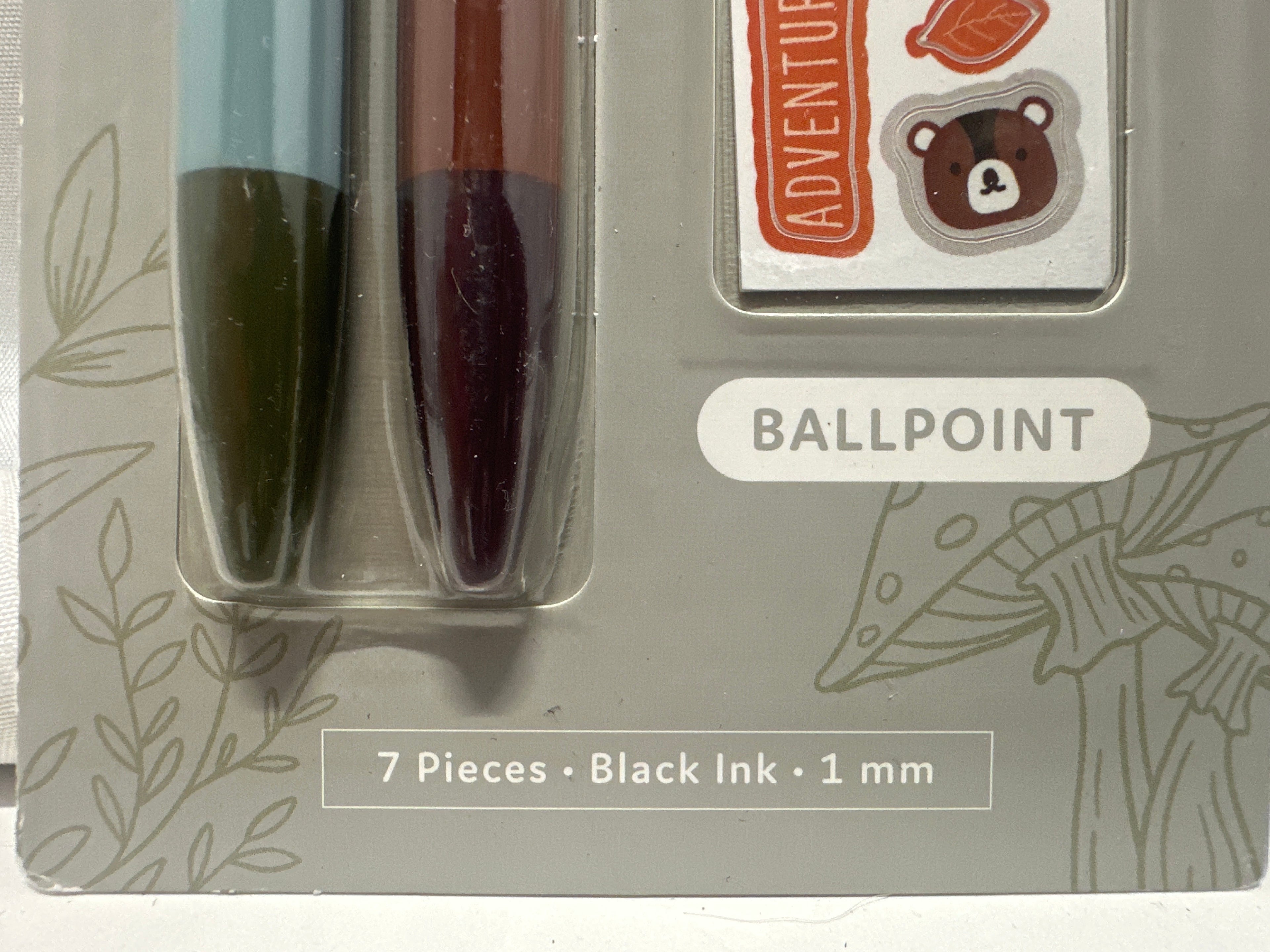 U Brands Laguna Customizable Pens Set 7pc Ballpoint Black Ink 1mm Fox Nature Charms