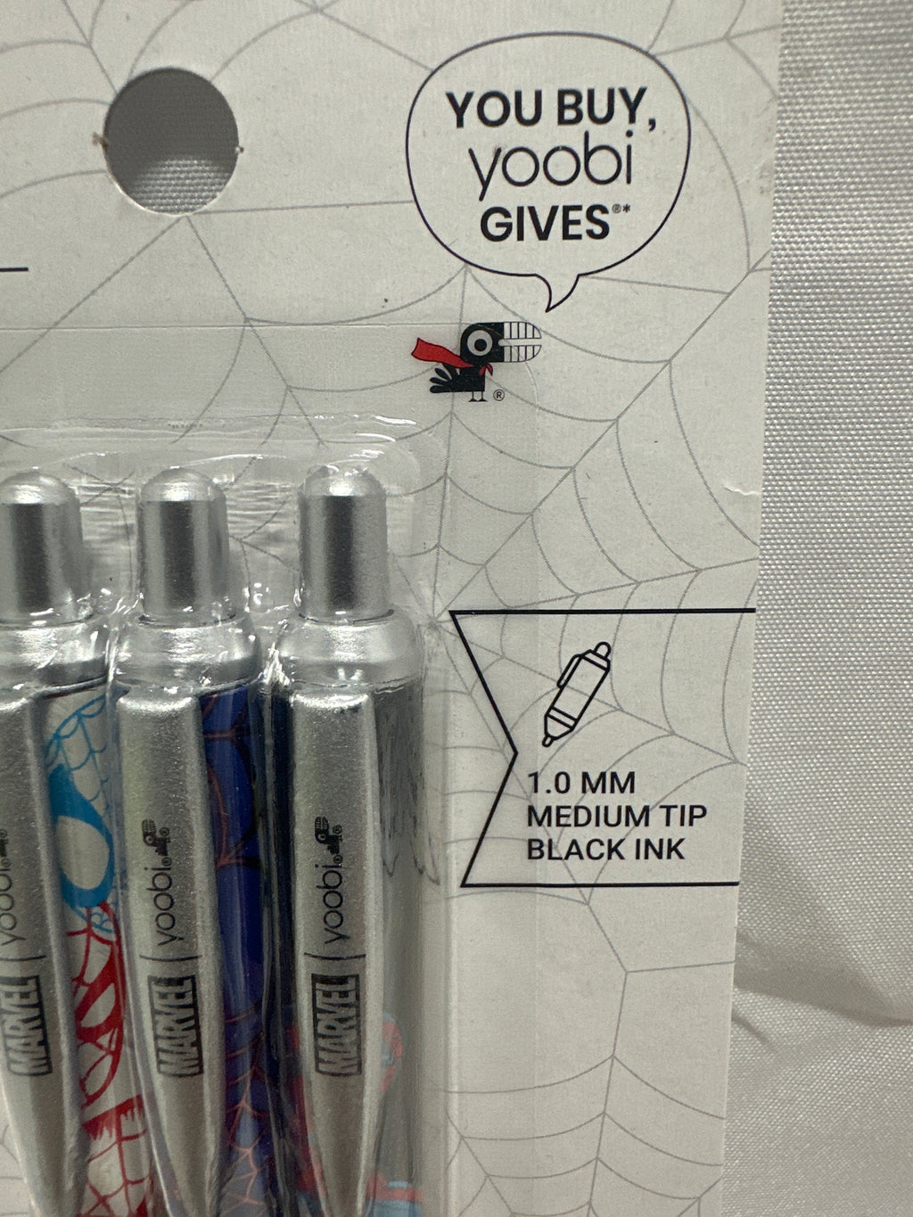 Marvel Yoobi Spider Man Ballpoint Pens 3 Pack 1.0mm Black Ink School Office