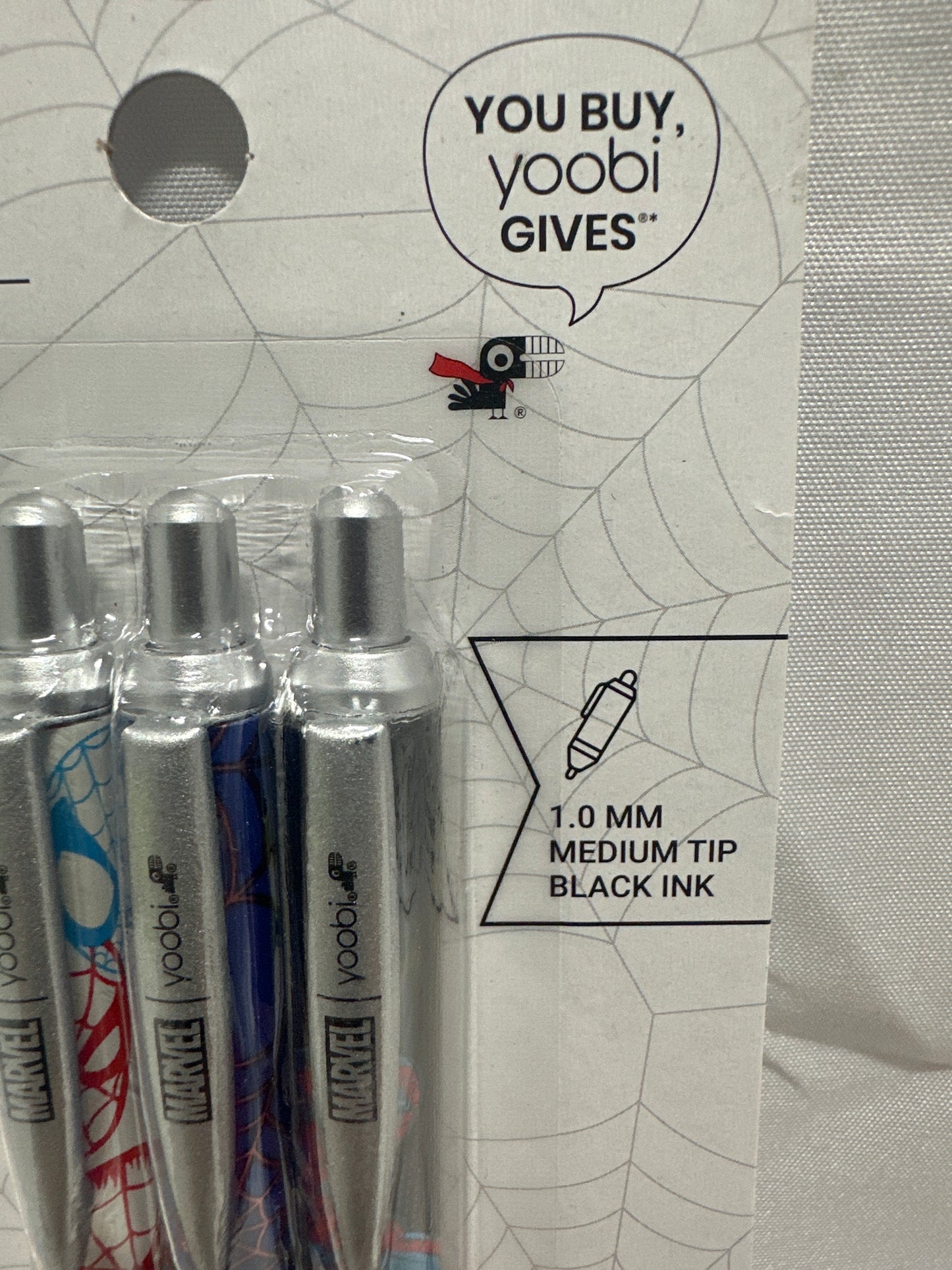 Marvel Yoobi Spider Man Ballpoint Pens 3 Pack 1.0mm Black Ink School Office
