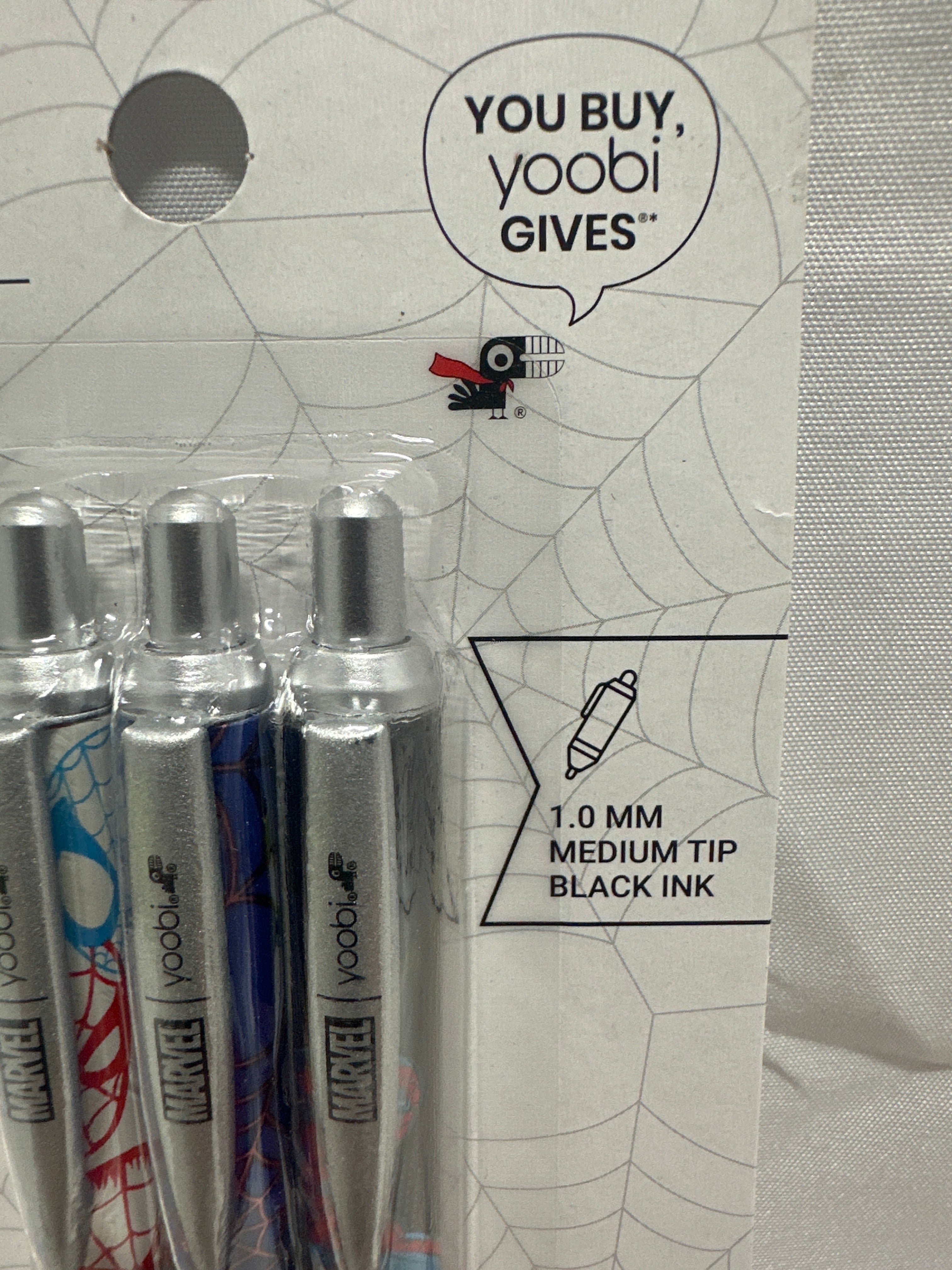 Marvel Yoobi Spider Man Ballpoint Pens 3 Pack 1.0mm Black Ink School Office