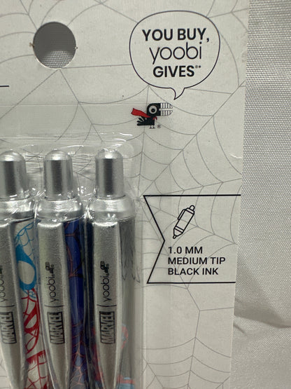 Marvel Yoobi Spider Man Ballpoint Pens 3 Pack 1.0mm Black Ink School Office
