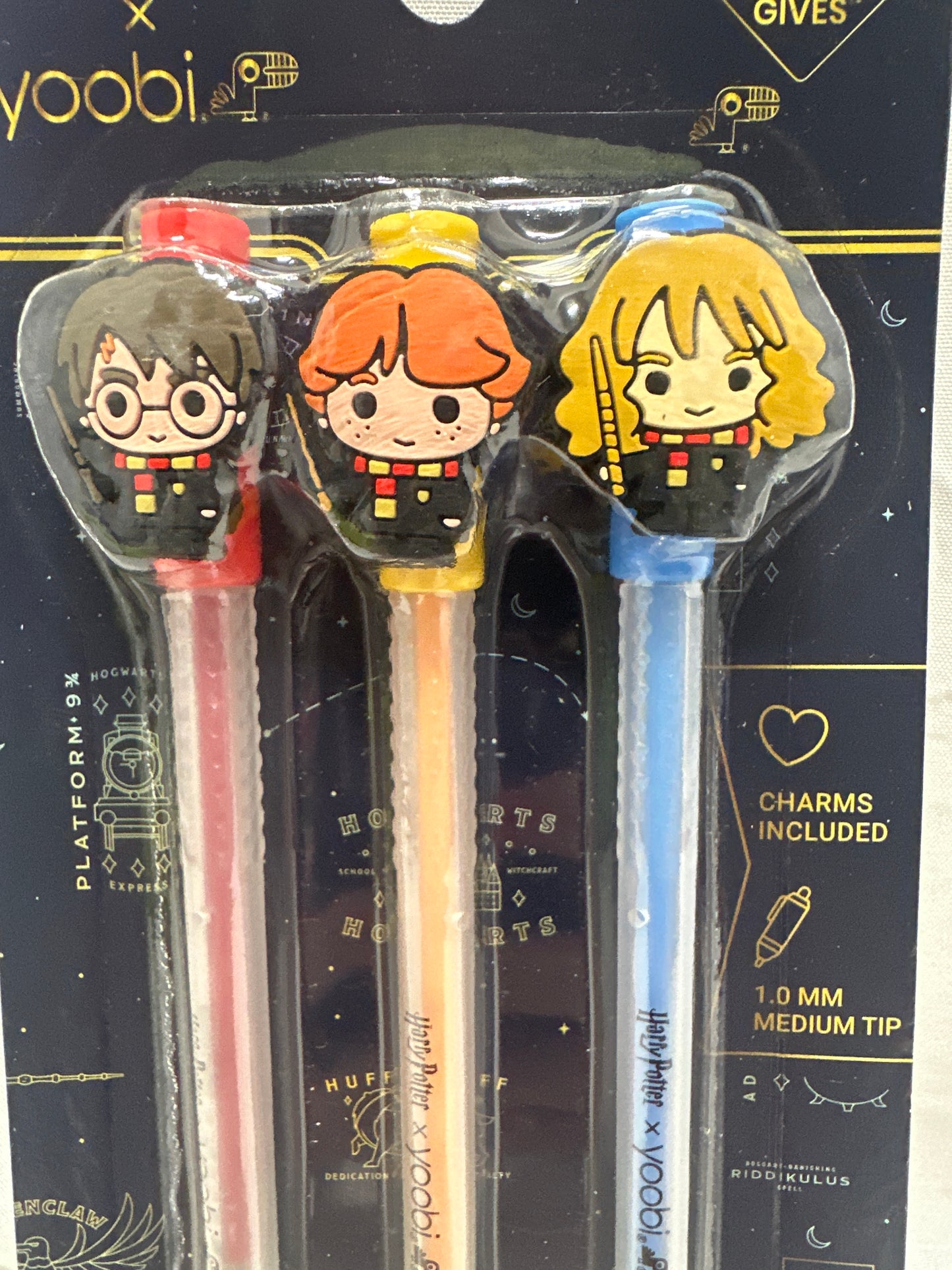 Harry Potter Yoobi Gel Pens 3 Pack Character Charm Pens 1.0mm Multicolor