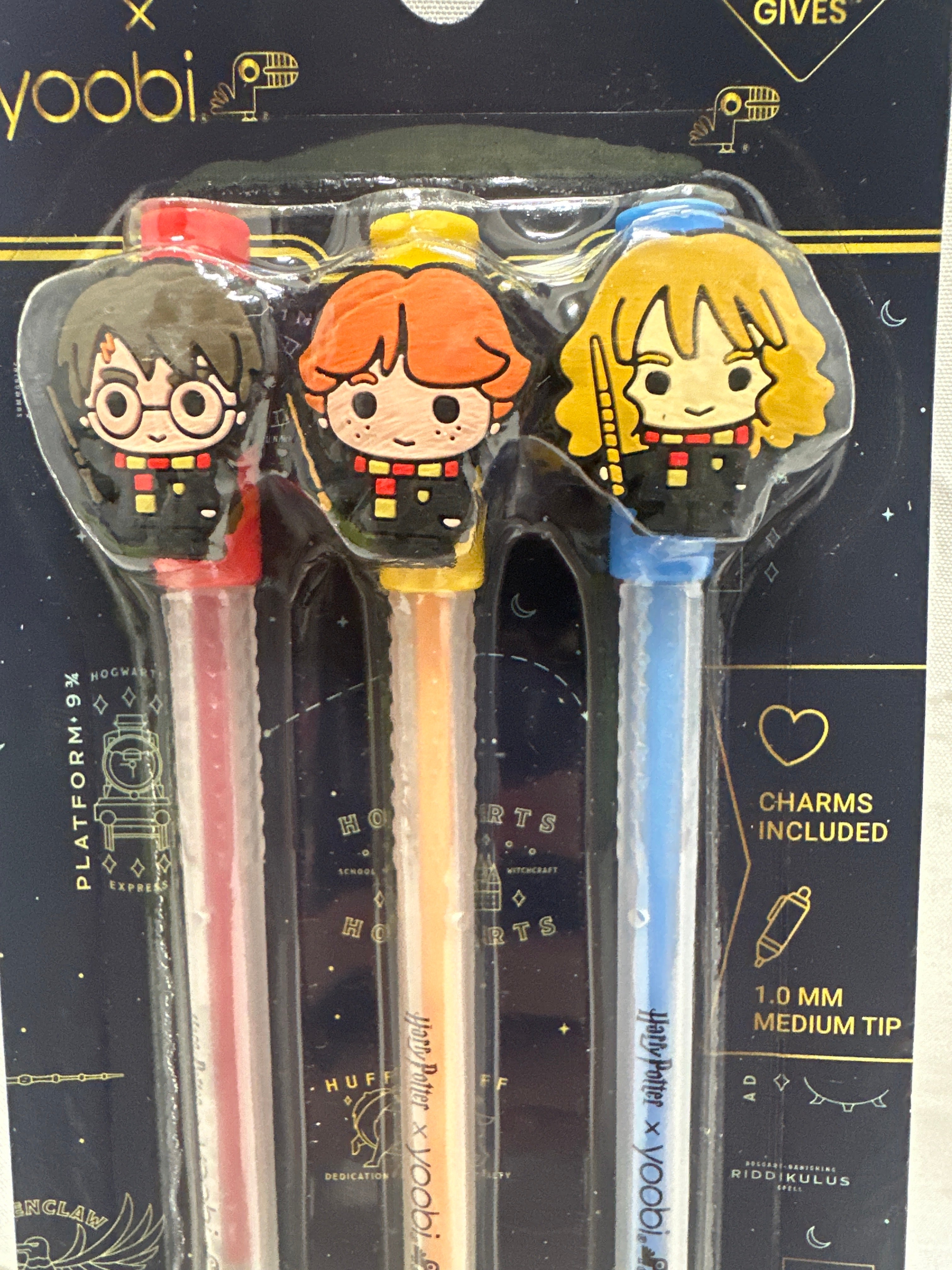 Harry Potter Yoobi Gel Pens 3 Pack Character Charm Pens 1.0mm Multicolor
