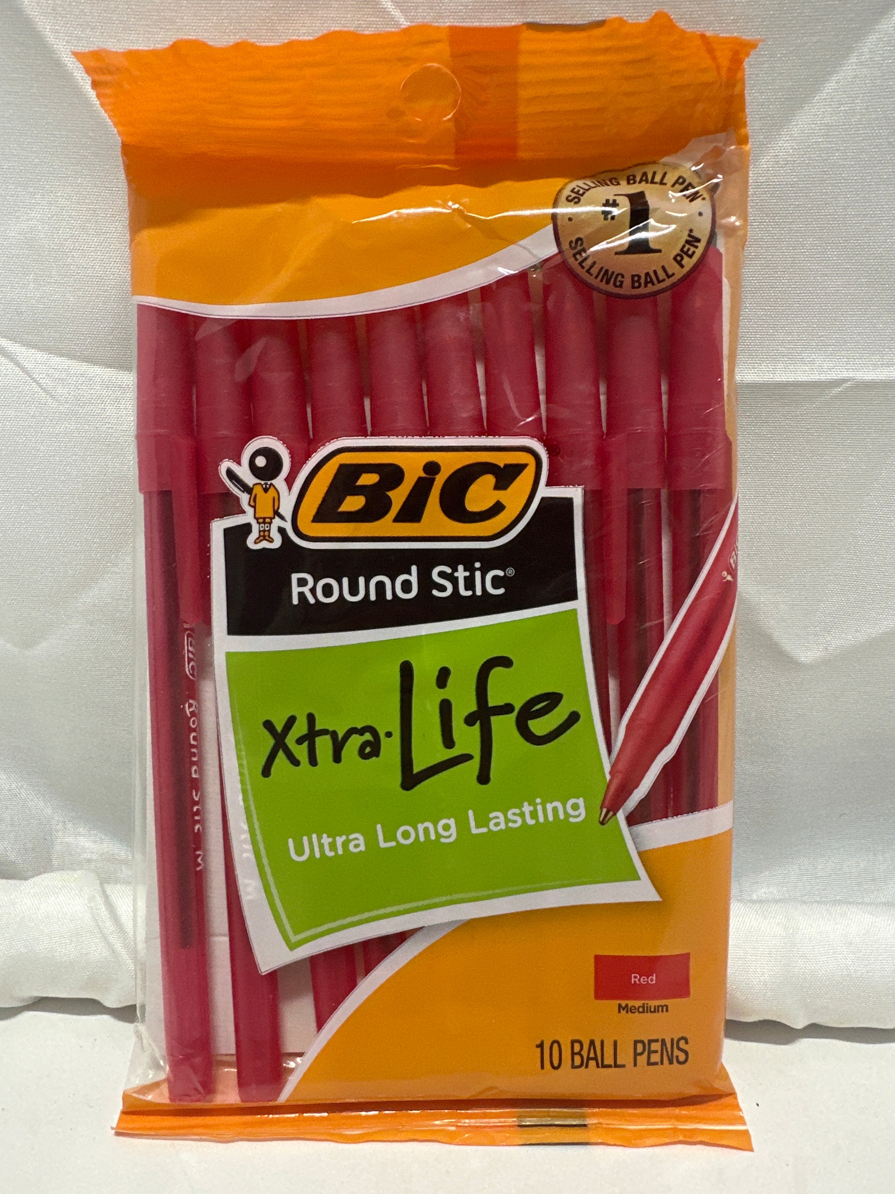 BIC Round Stic Xtra Life Ballpoint Pens Red Medium 10 Pack Bulk Writing Pens