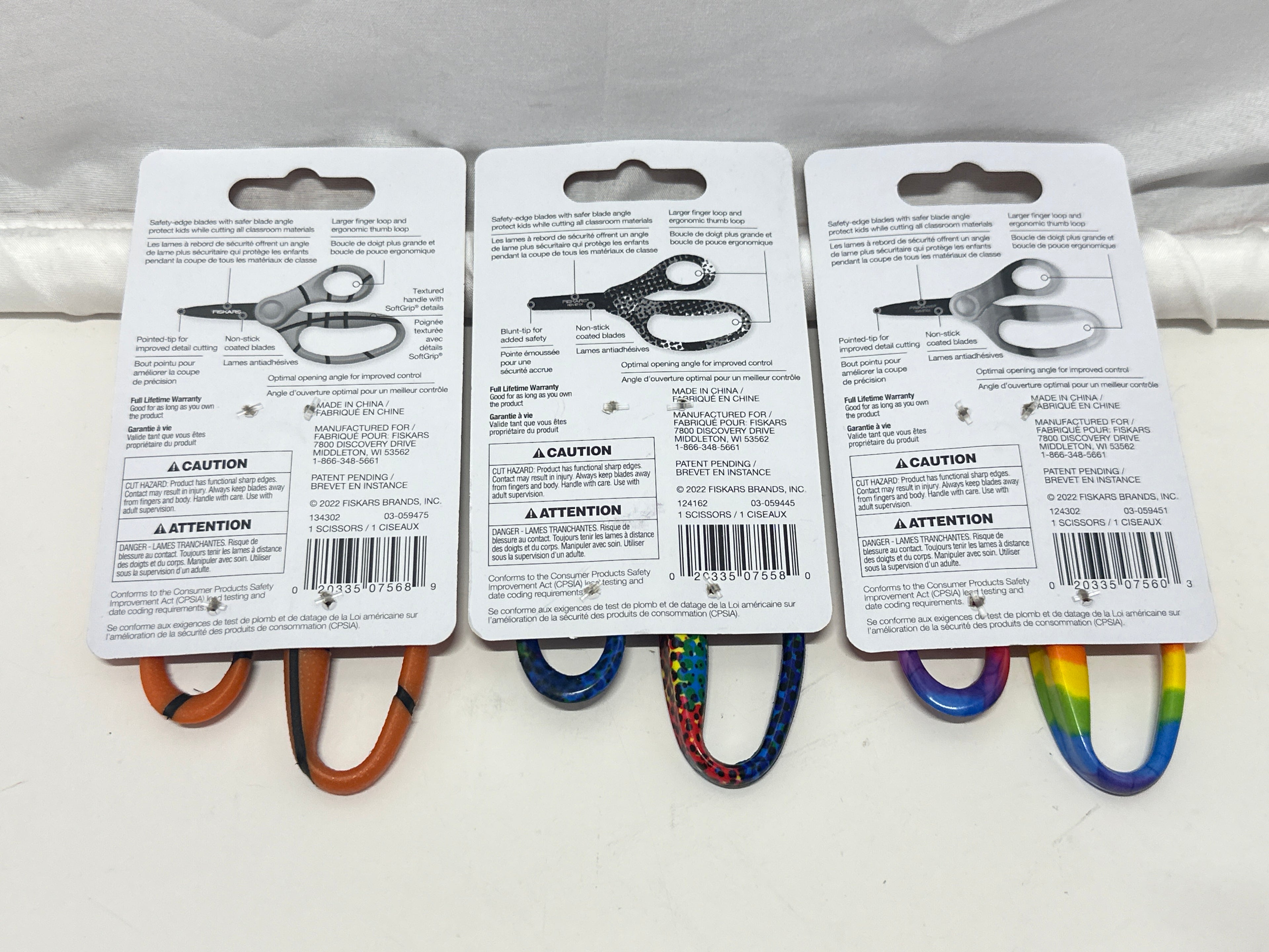 Fiskars Kids Scissors 3 Pack 5” Ages 4+ Blue Speckled Rainbow Basketball School