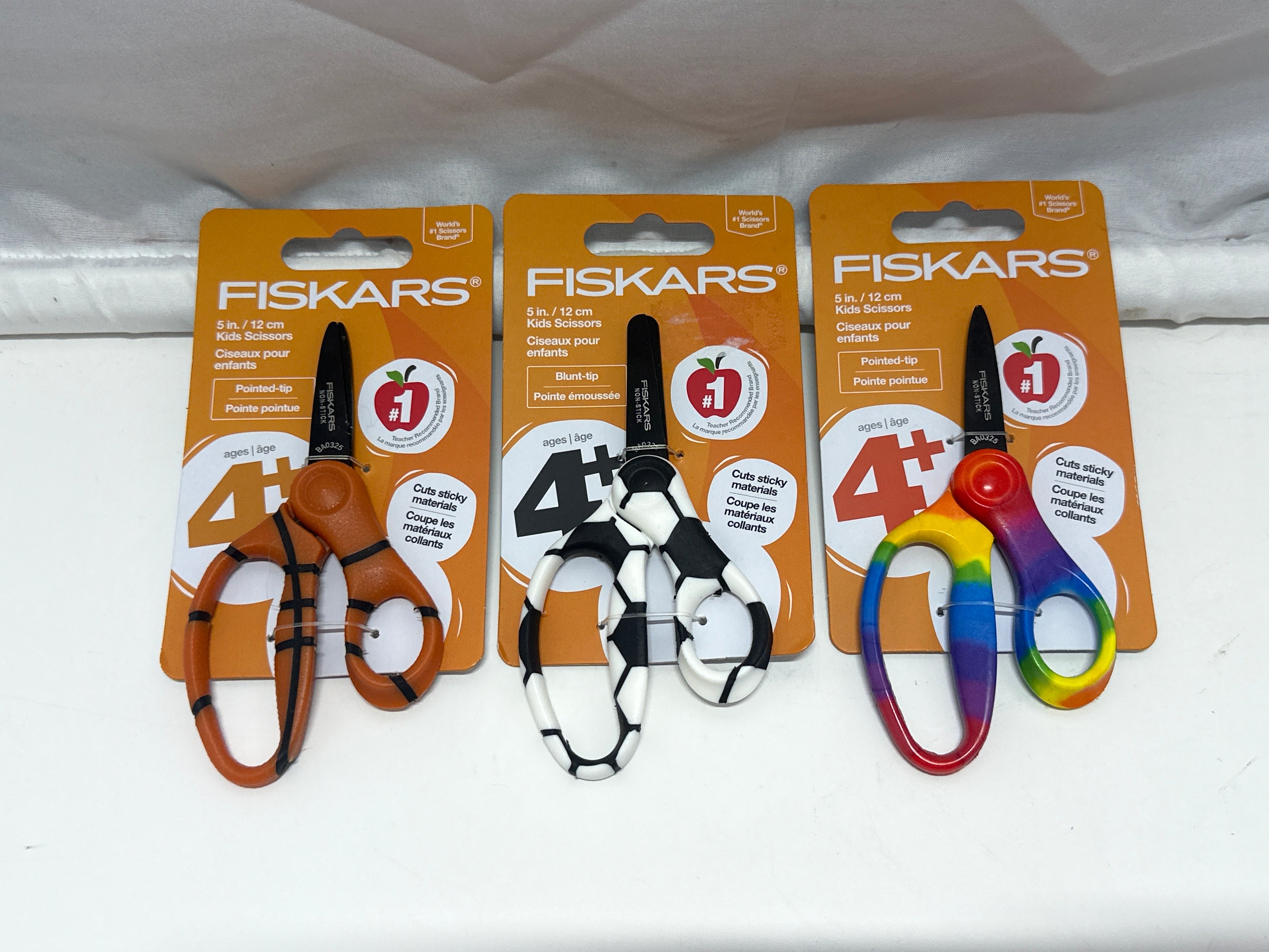 Fiskars Kids Scissors 3 Pack Basketball Soccer Rainbow Designs