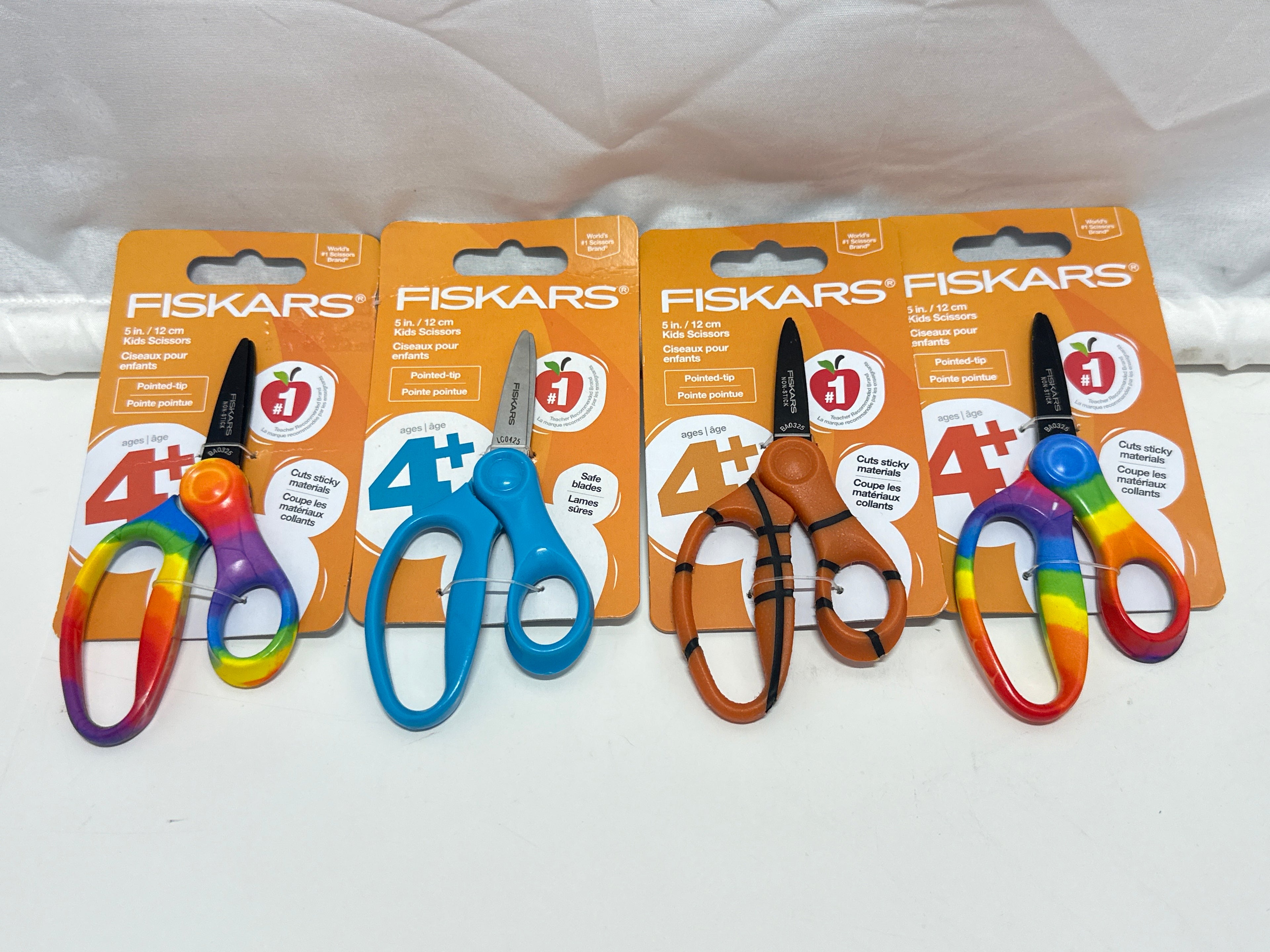 Fiskars Kids Scissors 4 Pack Mixed Colors Rainbow Blue Basketball