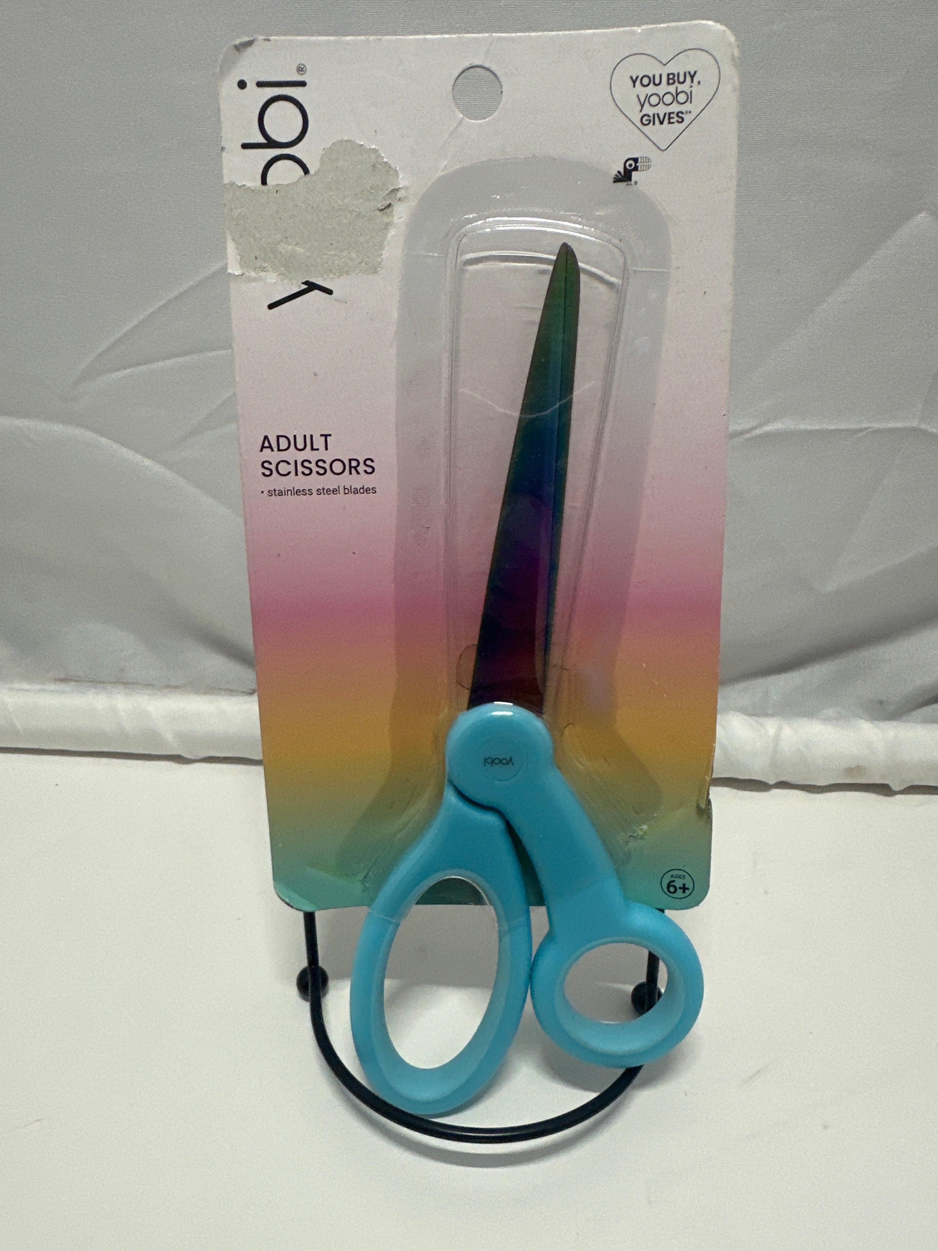 Yoobi Adult Scissors Blue Handle Rainbow Blade Stainless Steel