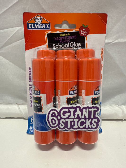 Elmer's Disappearing Purple School Glue Sticks 6 Pack Washable Giant Size