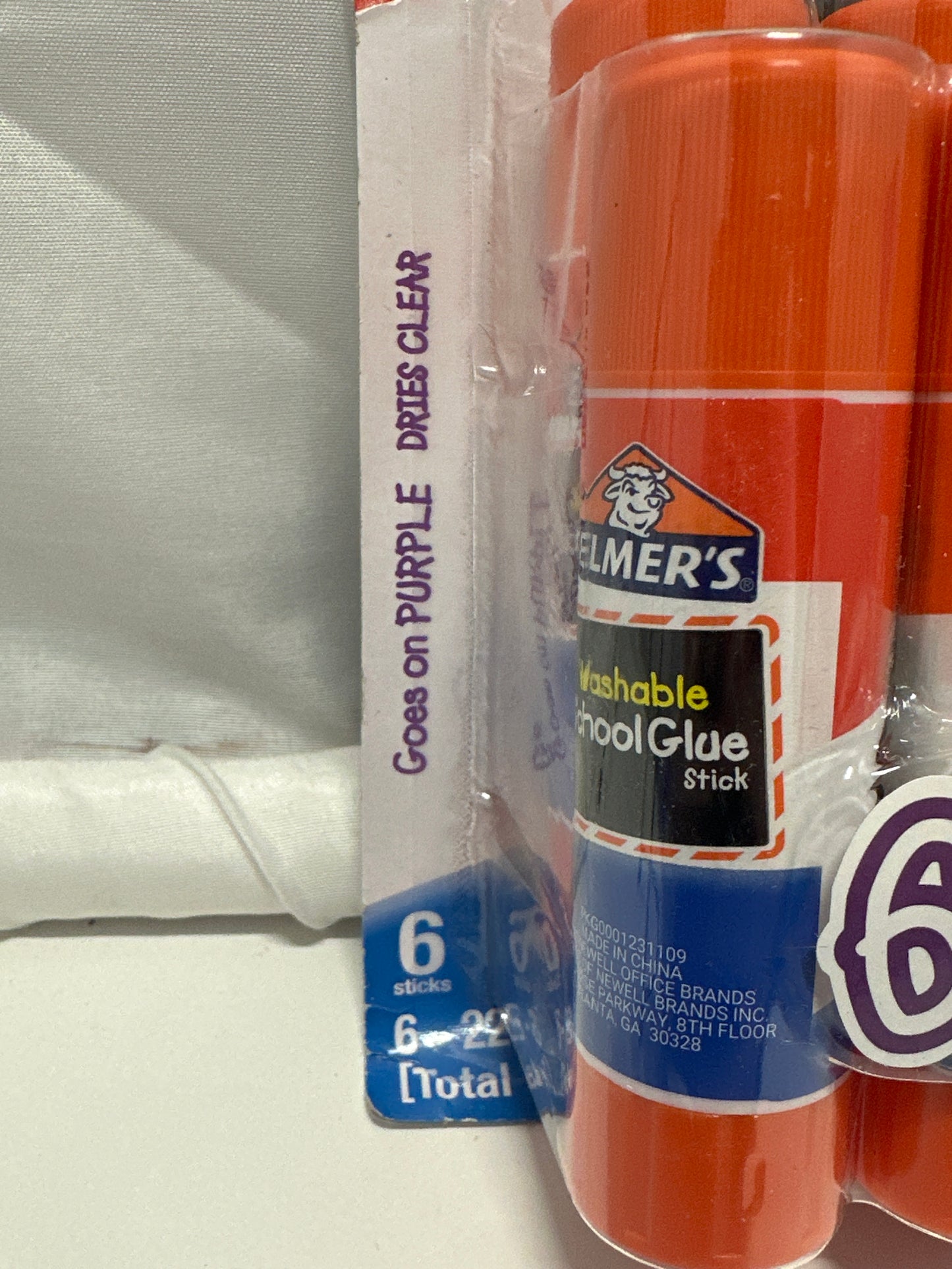 Elmer's Disappearing Purple School Glue Sticks 6 Pack Washable Giant Size