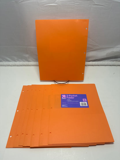 Up&Up 2 Pocket Folders 8 Pack Orange Poly 3 Hole Punch Holds 50 Sheets Durable