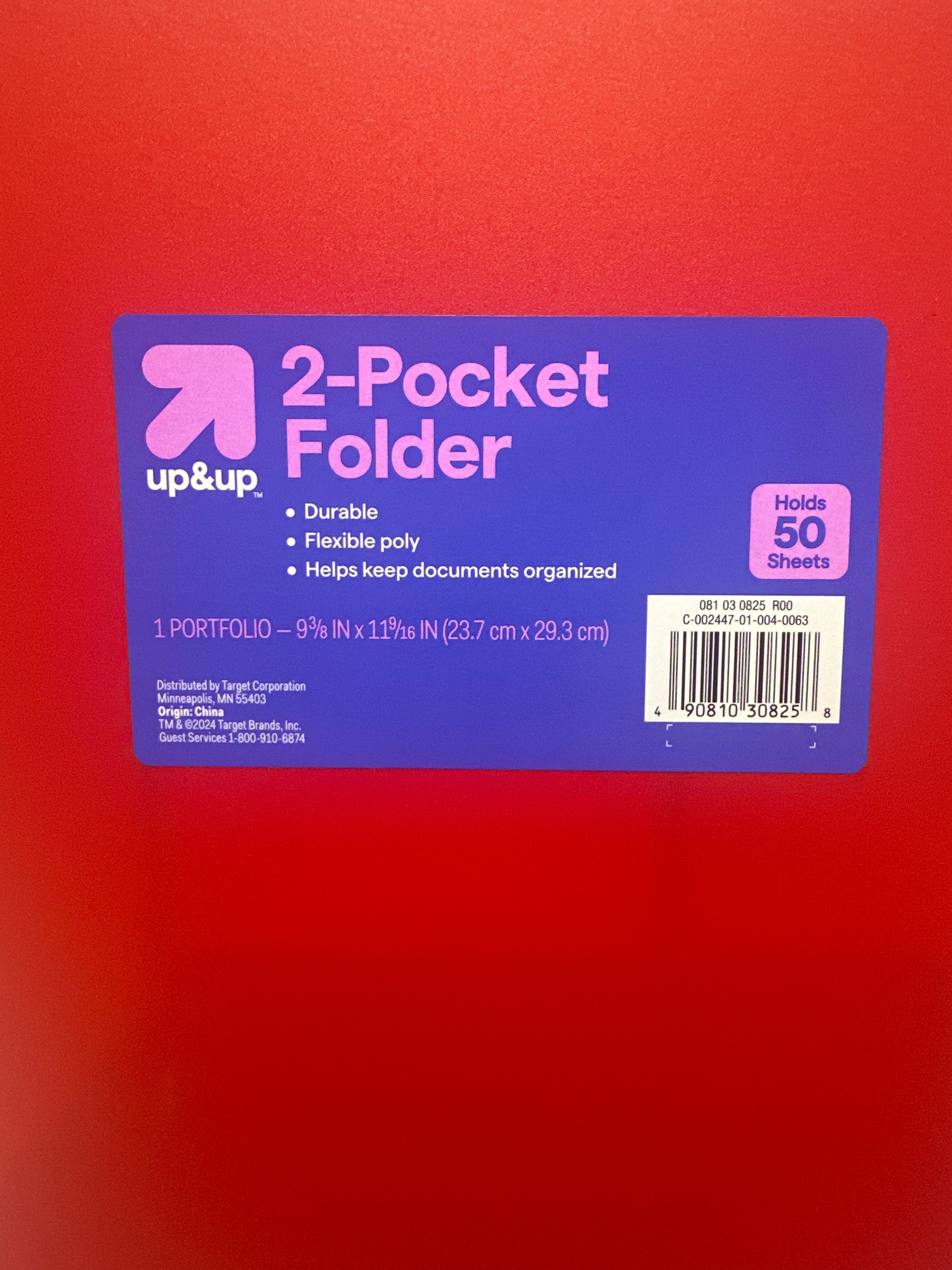 Up&Up 2 Pocket Folders 8 Pack Red Poly 3 Hole Punch Holds 50 Sheets Durable