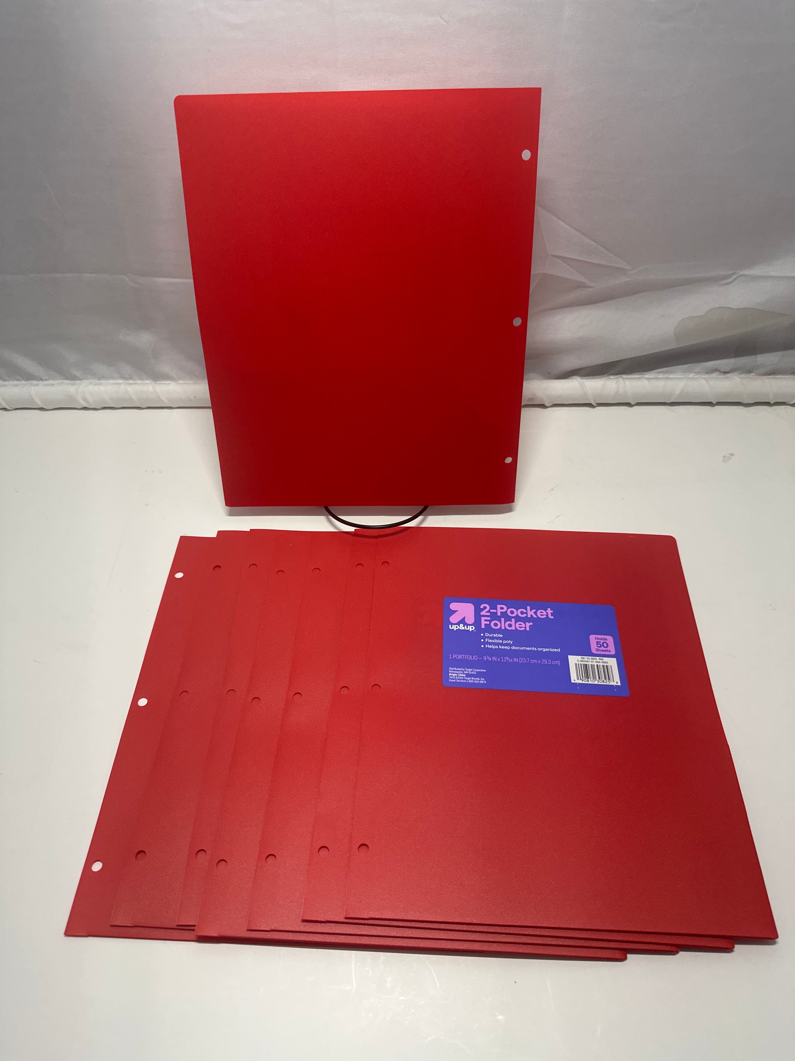 Up&Up 2 Pocket Folders 8 Pack Red Poly 3 Hole Punch Holds 50 Sheets Durable