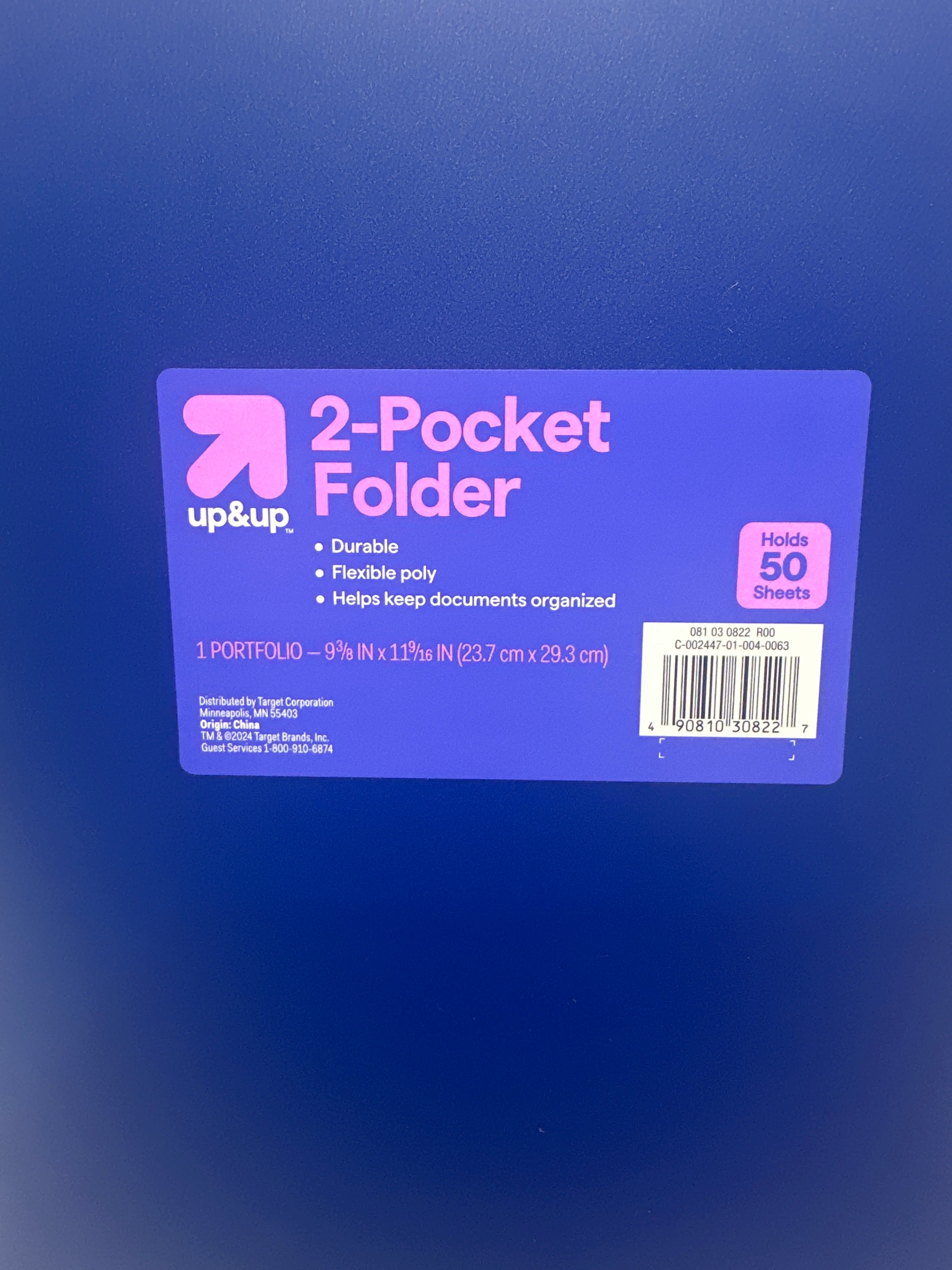 Up&Up 2 Pocket Folders 8 Pack Blue Poly 3 Hole Punch Holds 50 Sheets Durable
