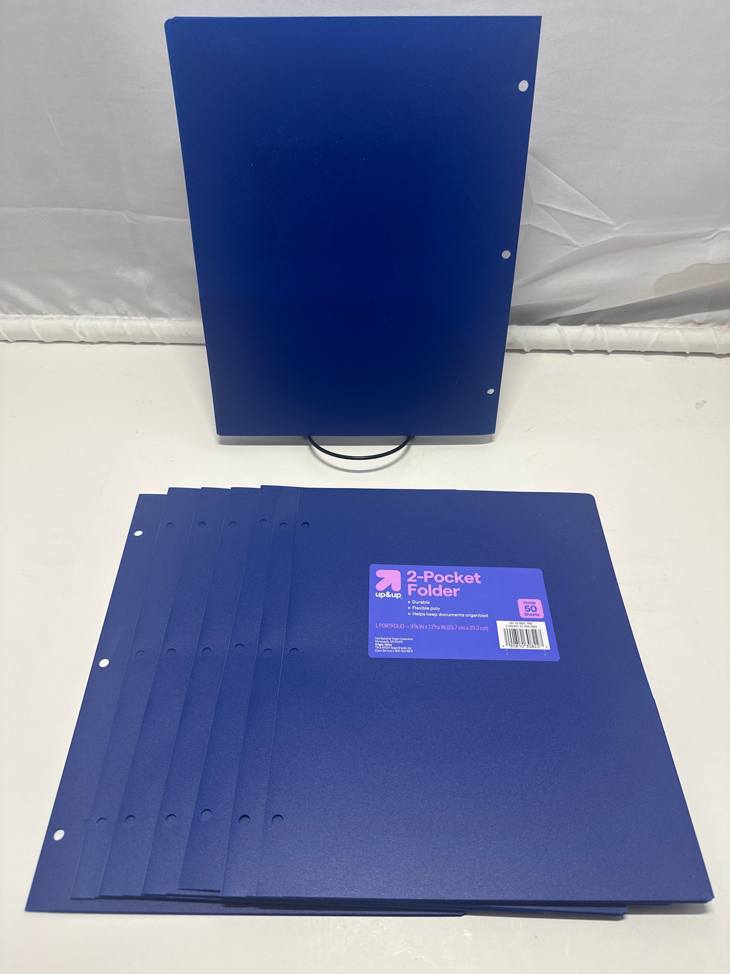 Up&Up 2 Pocket Folders 8 Pack Blue Poly 3 Hole Punch Holds 50 Sheets Durable