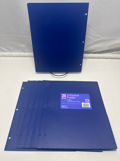 Up&Up 2 Pocket Folders 8 Pack Blue Poly 3 Hole Punch Holds 50 Sheets Durable