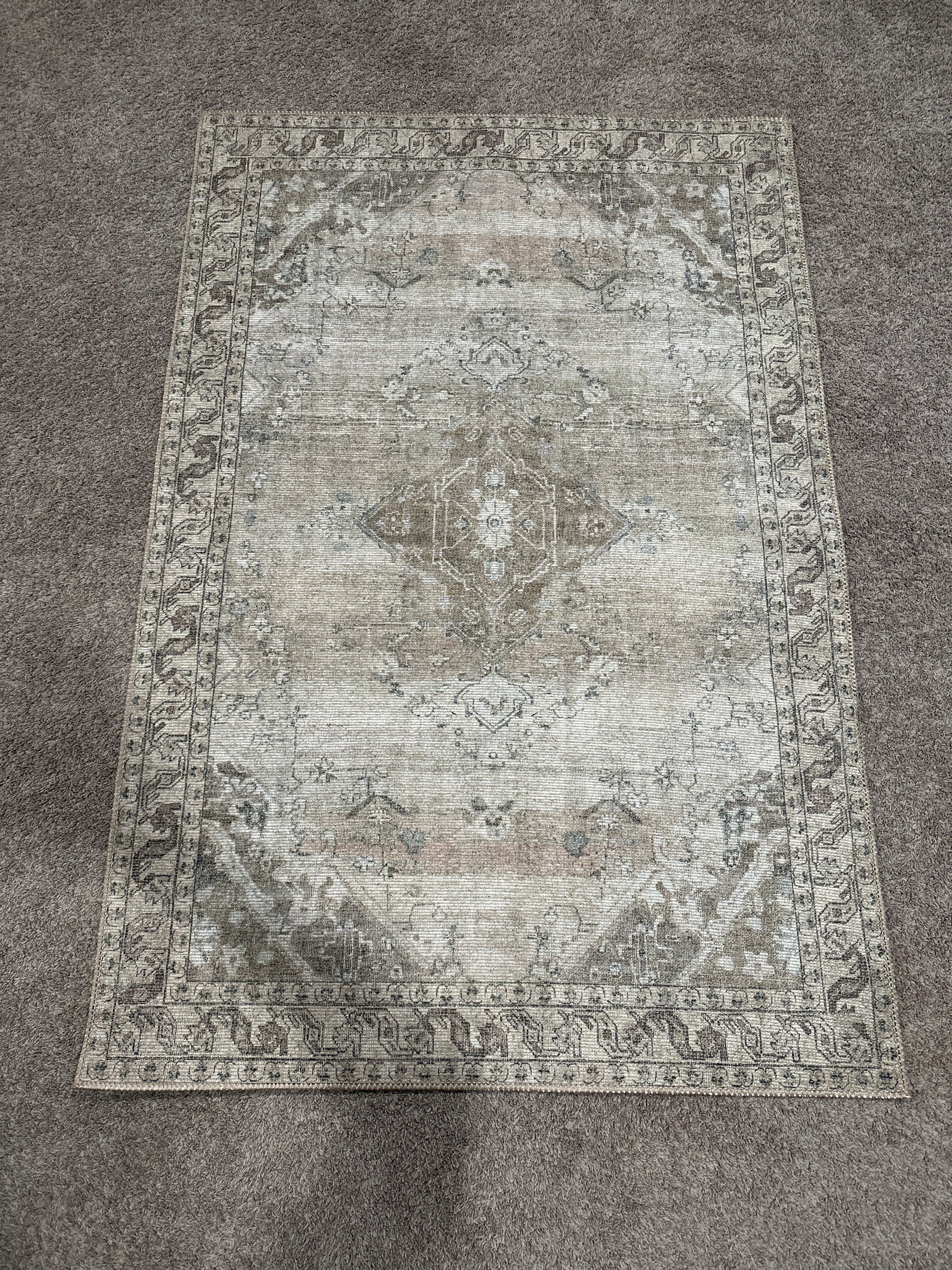 Hillstone Collection Traditional Vintage Medallion Ahmeira Beige 4 ft. x 6 ft. Area Rug