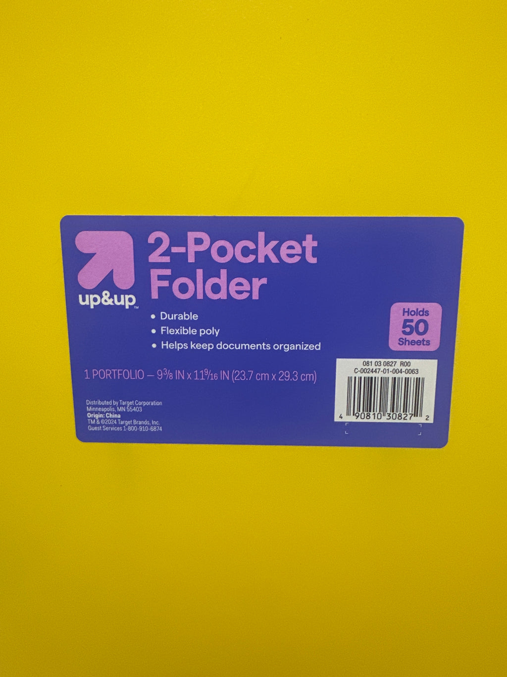 Up&Up 2 Pocket Folders 8 Pack Yellow Poly 3 Hole Punch Holds 50 Sheets Durable