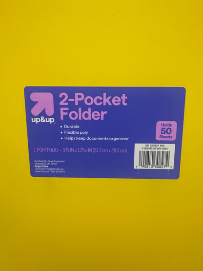Up&Up 2 Pocket Folders 8 Pack Yellow Poly 3 Hole Punch Holds 50 Sheets Durable