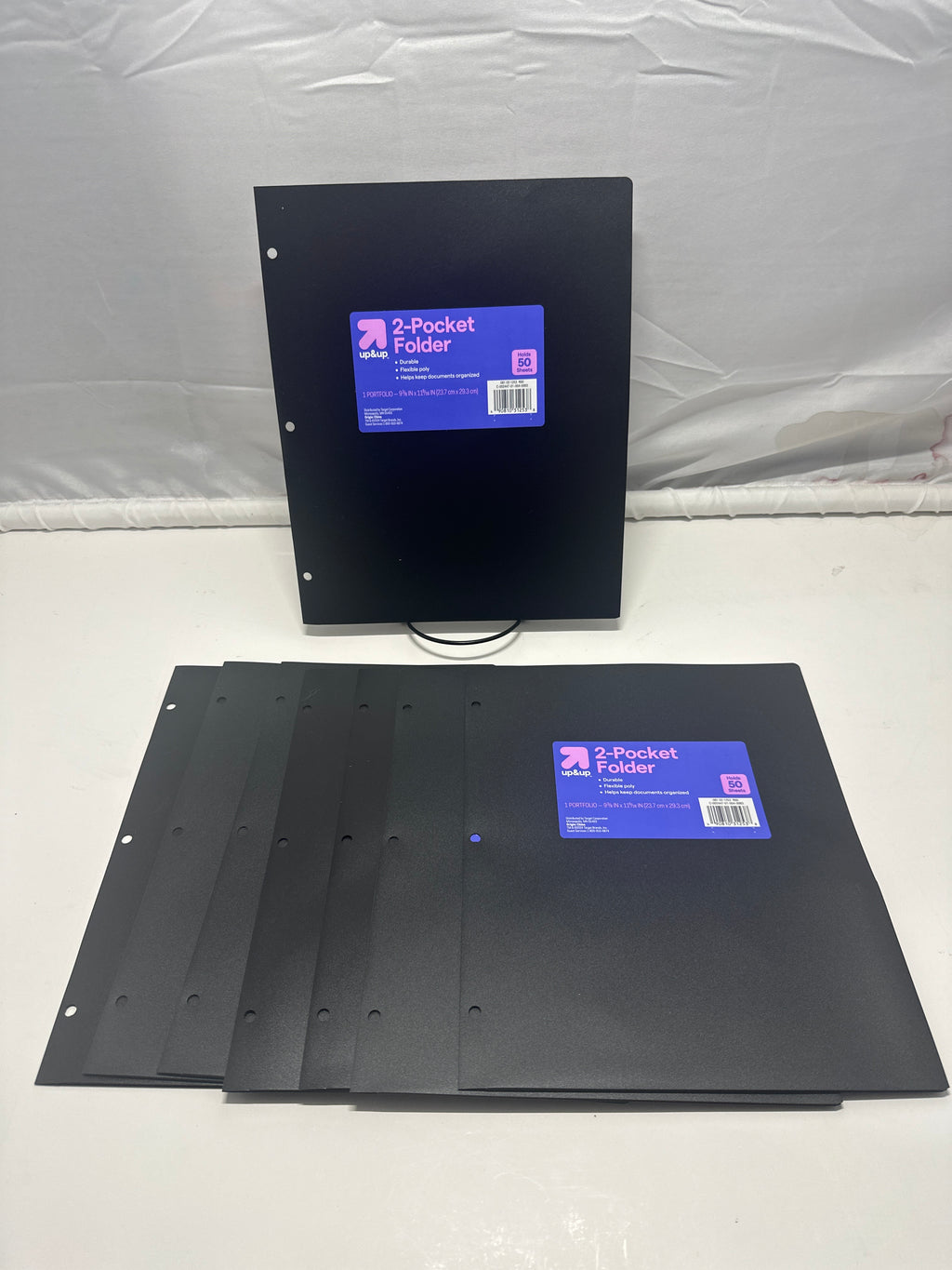 Up&Up 2 Pocket Folders 8 Pack Black Poly 3 Hole Punch Holds 50 Sheets Durable