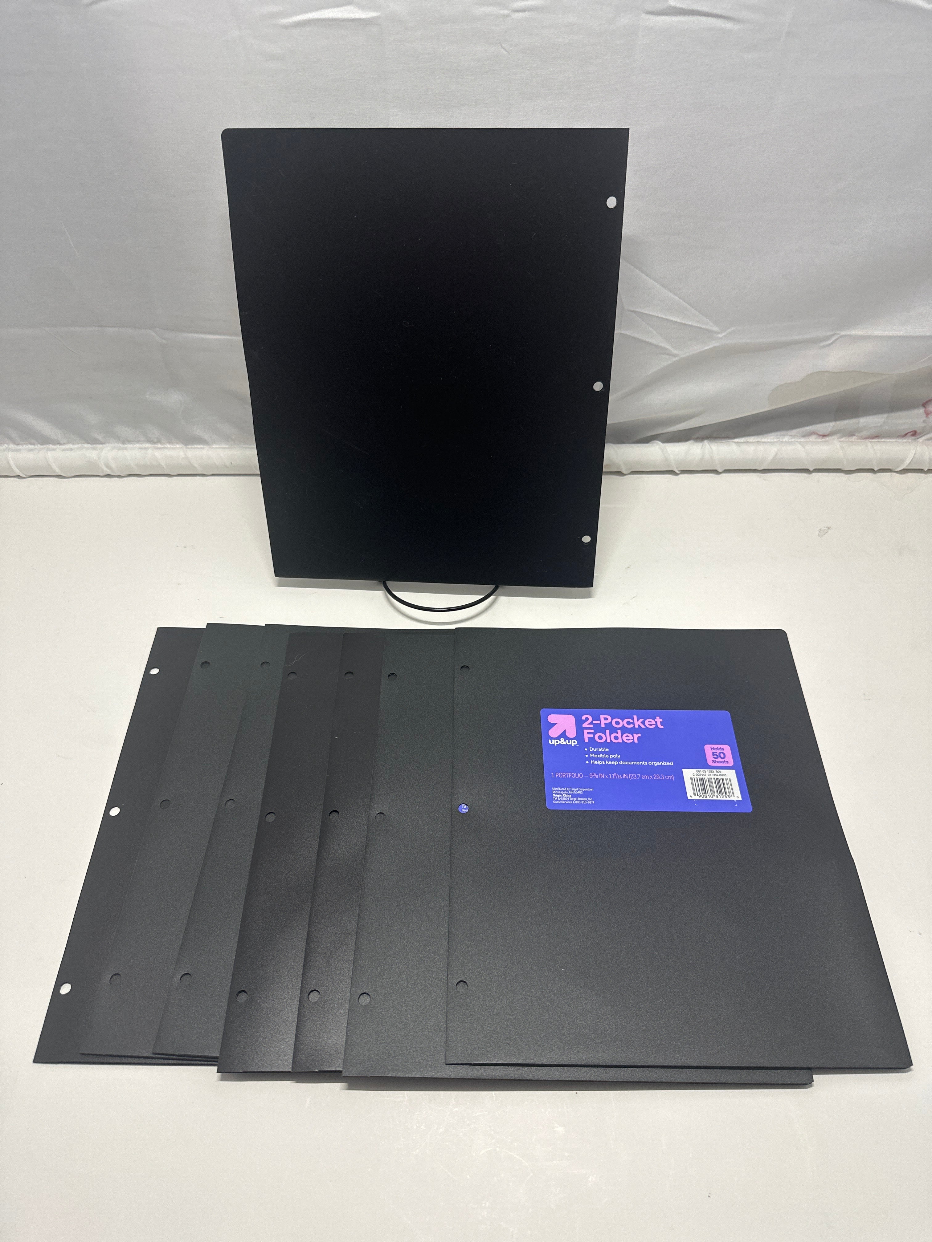 Up&Up 2 Pocket Folders 8 Pack Black Poly 3 Hole Punch Holds 50 Sheets Durable